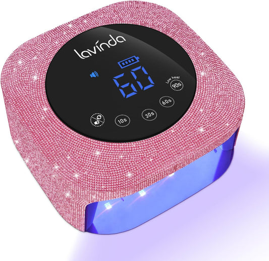 UV Nail Lamp 54W, Cordless Gel UV Led Nail Lamp for Gel Nail Polish, Rechargeable UV Nail Light Nail Dryer with 4 Timer and LCD Display, Professional Fast Curing Lamp Nail Art Tools with Rhinestone