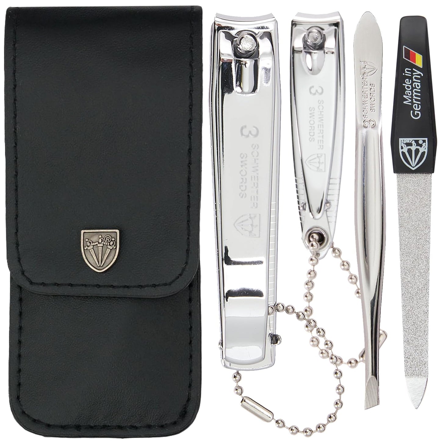 3 Swords Germany - Brand Quality 4 Piece Manicure Pedicure Grooming kit Set for Professional Finger & Toe Nail Care Tweezers File Clipper Fashion Leather case in Gift Box, Made by 3 Swords (77211)