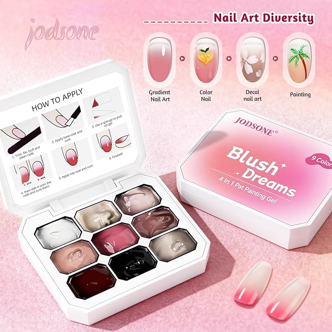JODSONE 9 Colors Gradient Patting Gel Nail Polish Kit with U V Nail Lamp with 50 PCS Nail Sponges and Grabbing Pen