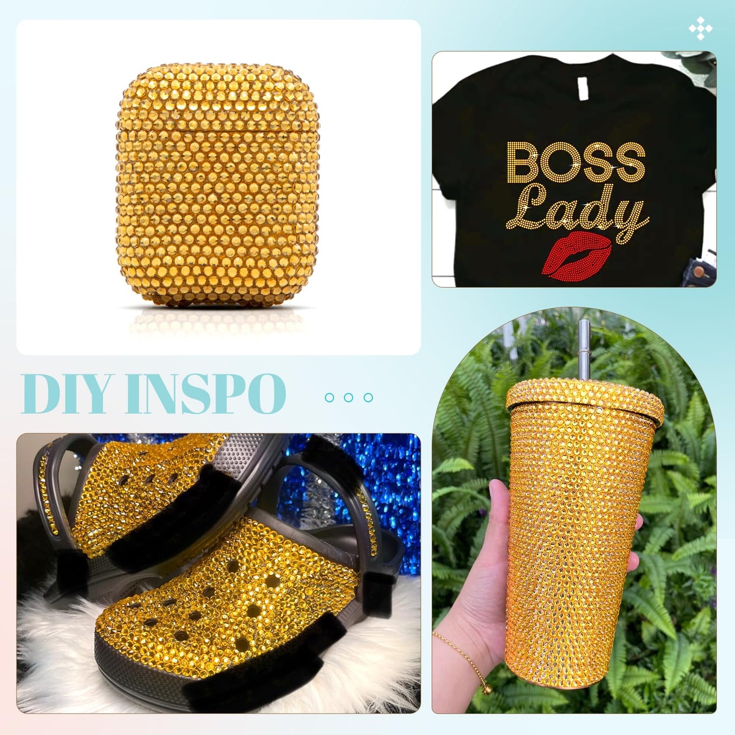 6100Pcs Resin Rhinestones for Bedazzling with 2Pcs 10ml B7000 Jewelry Glue, 1 Box Flatback Crystals Diamond (Golden Yellow) for Crafting Crafts, Gems for Clothing Shoes Tumblers Nail Art