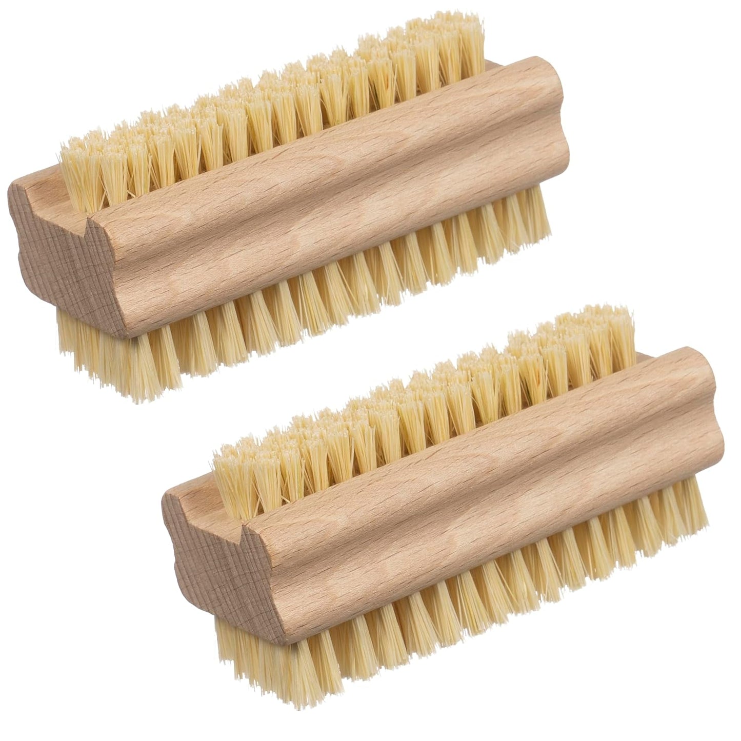 Konex Non-Slip Wooden Two-sided Hand and Nail Brush with Tampico Fiber Bristle. Fingernail brush with Beechwood body and Plant Based Fibers (Pack of 2)