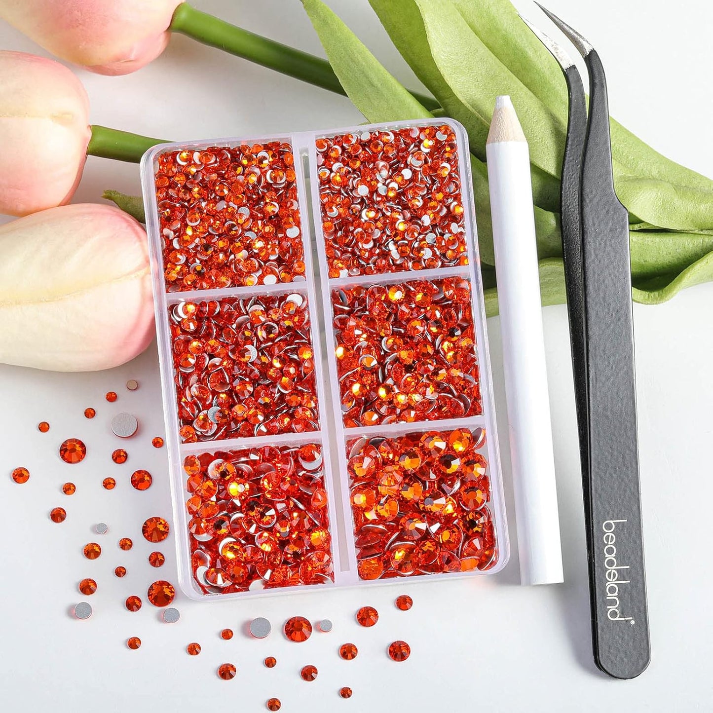 Beadsland 4300pcs Flatback Rhinestones,Orange Rhinestone Nail Gems Round Crystal Rhinestones for Crafts,Mixed 6 Sizes with Picking Tweezers and Wax Pencil Kit, SS6-SS20,Hyacinth/Orange