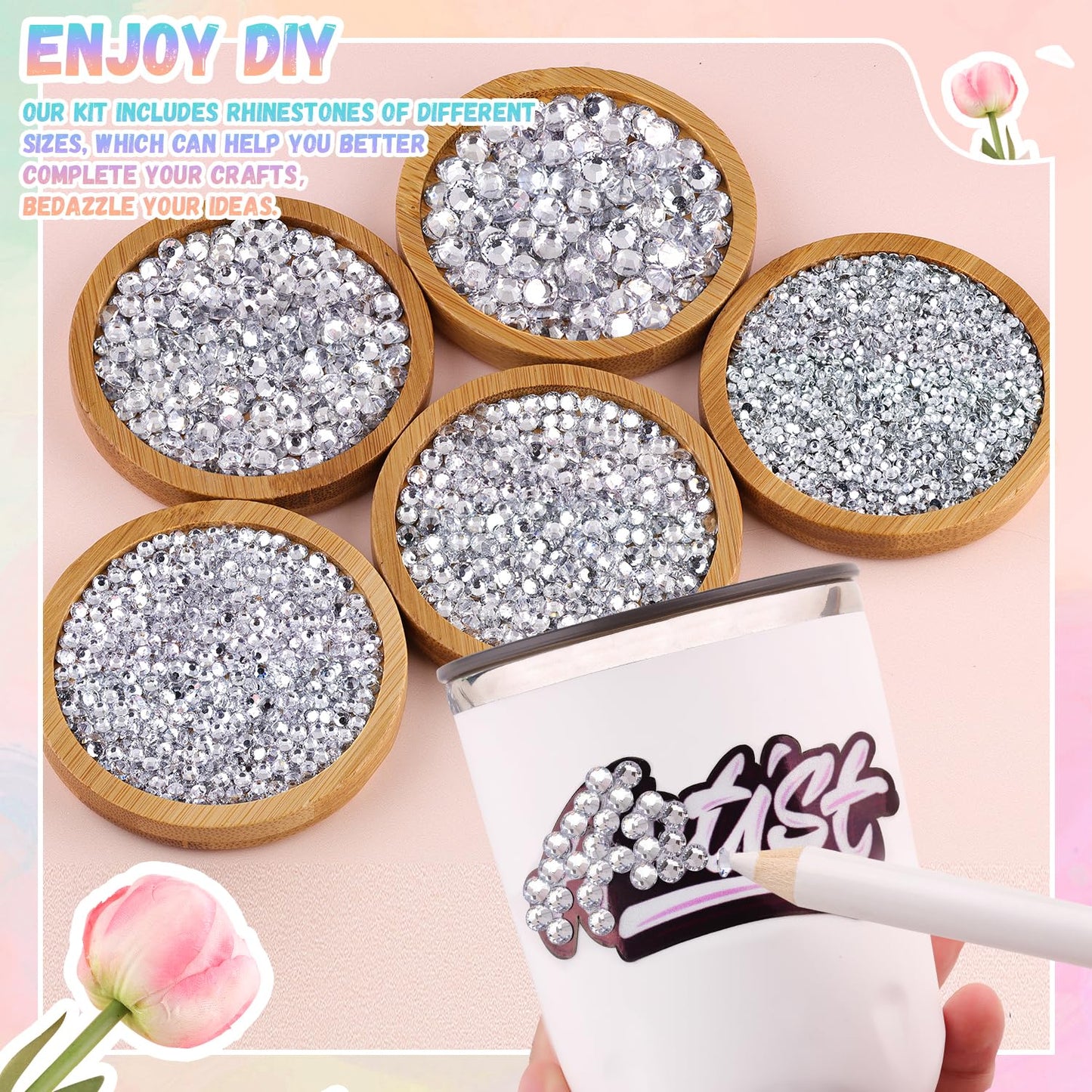 30000Pcs Resin Rhinestones for Bedazzling with B7000 Jewelry Glue, Clear Flatback Gems Rhinestones for Crafting, Clothing Tumblers Mugs Shoes Fabric Decor Nail Art
