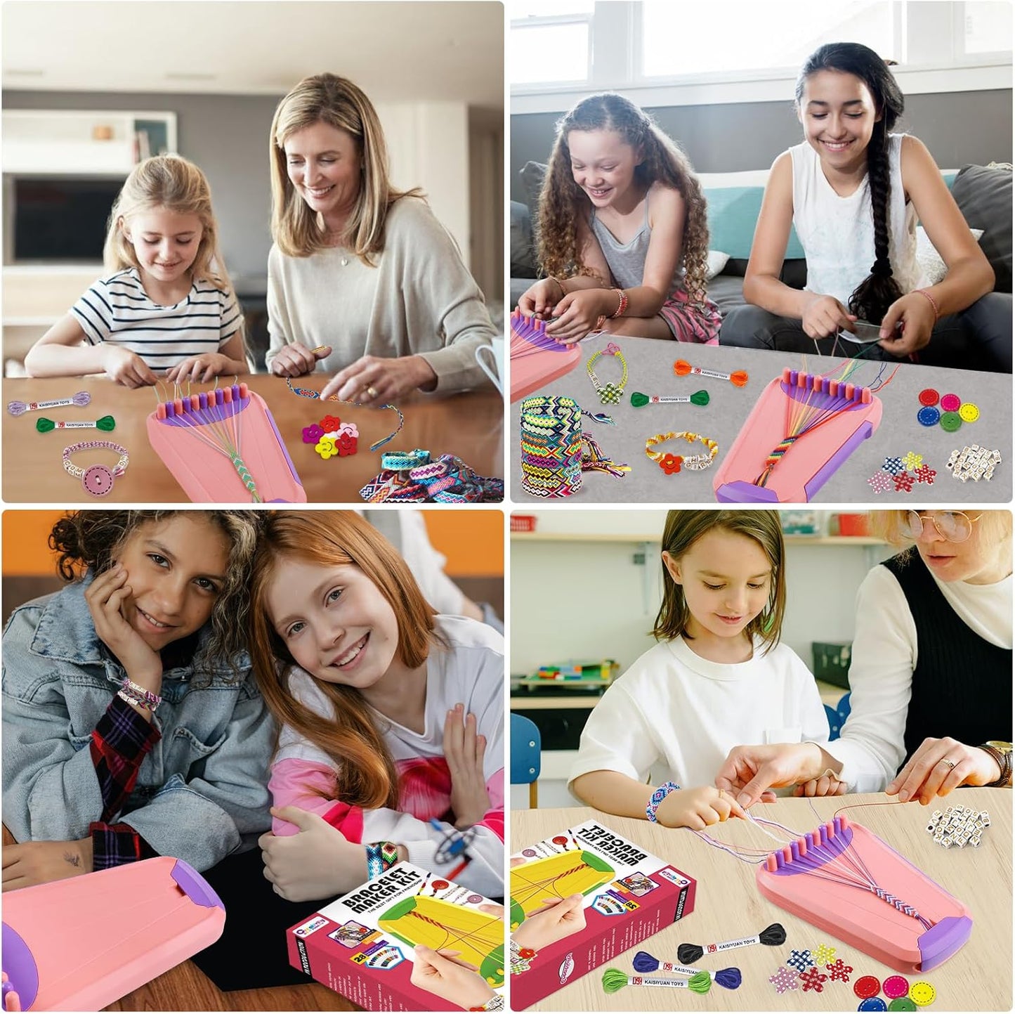 Arts and Crafts for Kids Ages 8-12,Friendship Bracelet Making Kit for Girl,Kids Jewelry Making Kit with 28 Pre-Cut Threads,Christmas Birthday Gifts for Ages 6 7 8 9 10 11 12 Year Old Pink/Purple