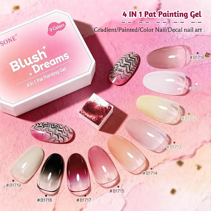 JODSONE 9 Colors ombre nails gradient gel Blush Effect Gel Nail Polish Set Painting Nail Art Design Gel for Nail Salon