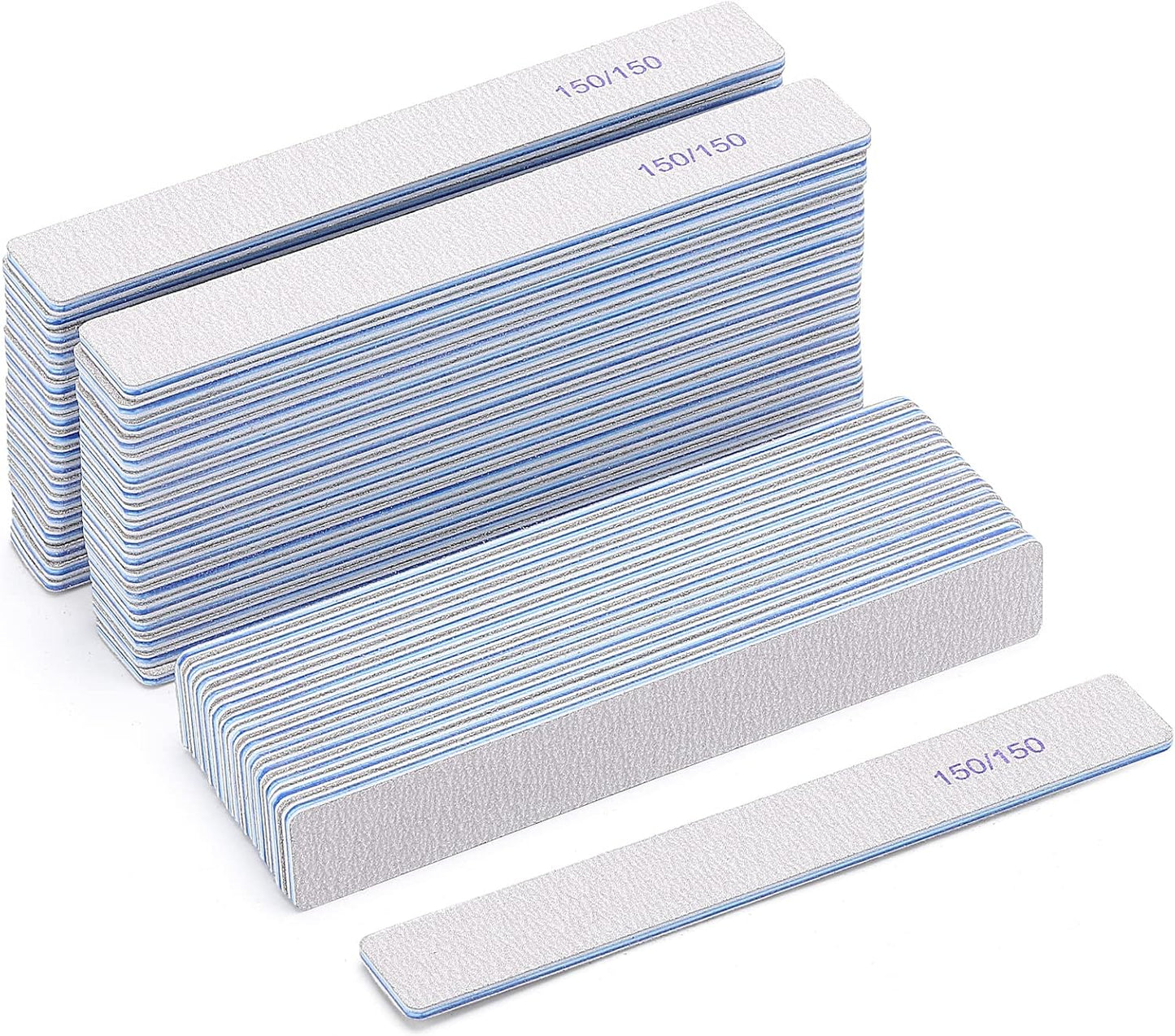 50 Pieces 150/150 Grit Rectangle Nail Files for Acrylic Nails, Reusable Buffing Nail Files Double Sided Emery Boards Manicure Tool