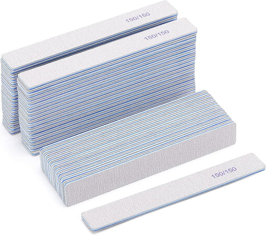 50 Pieces 150/150 Grit Rectangle Nail Files for Acrylic Nails, Reusable Buffing Nail Files Double Sided Emery Boards Manicure Tool