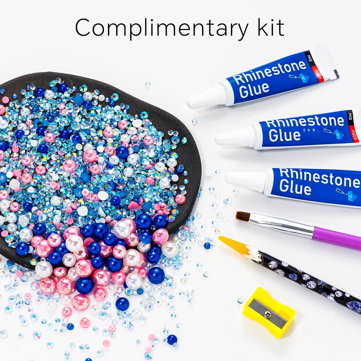 60g Pink Blue Flatback Rhinestones Half Pearls for Crafting, Mixed Size 3mm-10mm Resin Rhinestones for Bedazzling, Small Pearls for DIY Tumblers Mugs Nail Art Shoes Clothes with Glue