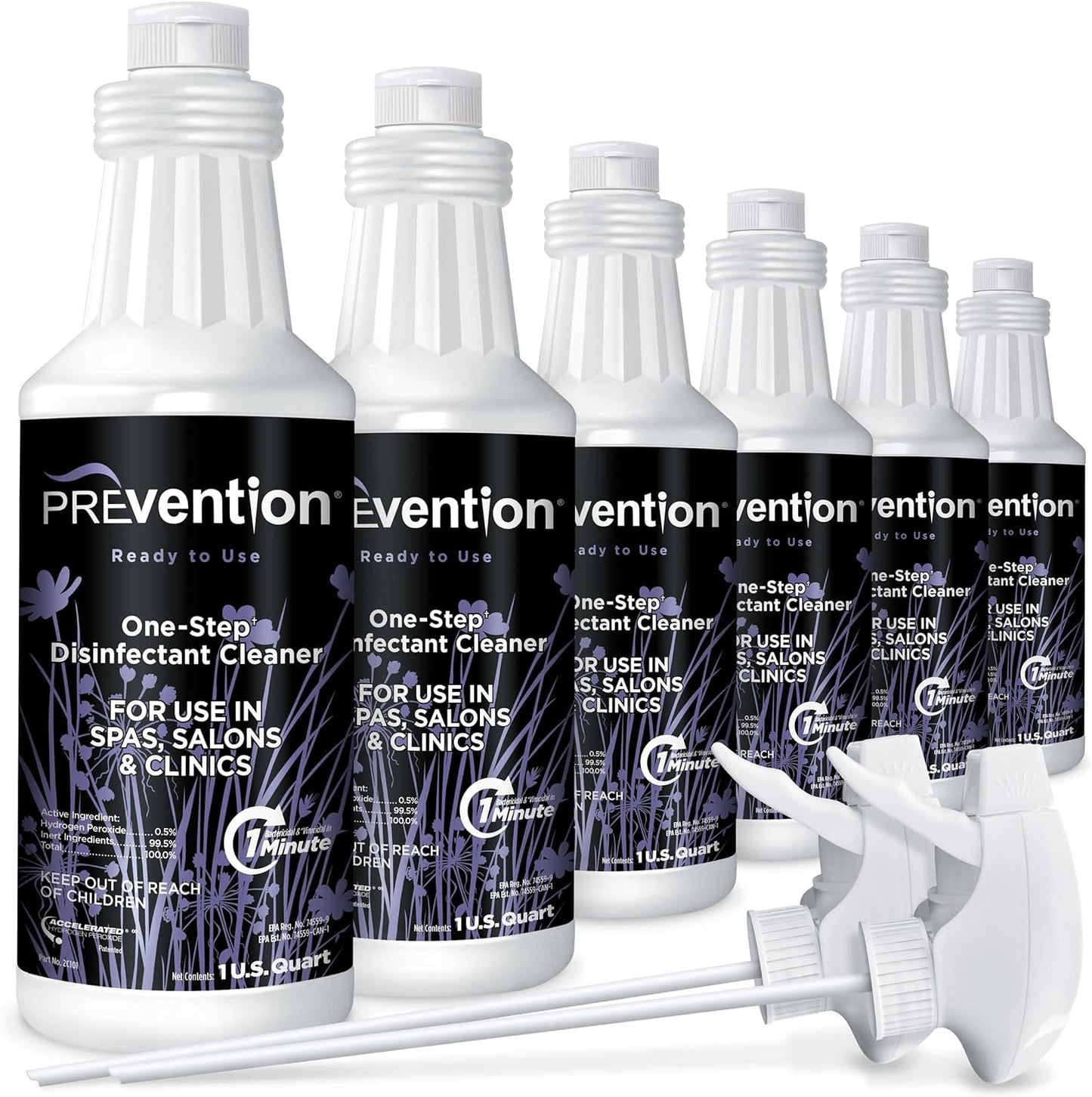 Prevention Ready-To-Use Disinfecting Cleaner – Hospital Grade Disinfectant Spray Solution for Salons, Spas, Clinics, Surfaces – Sanitizing Solution & Two Reusable Sprayers – 32oz Bottle (6 Pack)
