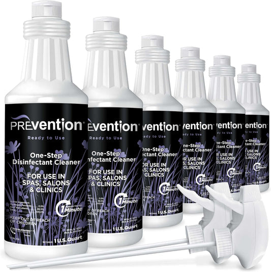 Prevention Ready-To-Use Disinfecting Cleaner – Hospital Grade Disinfectant Spray Solution for Salons, Spas, Clinics, Surfaces – Sanitizing Solution & Two Reusable Sprayers – 32oz Bottle (6 Pack)