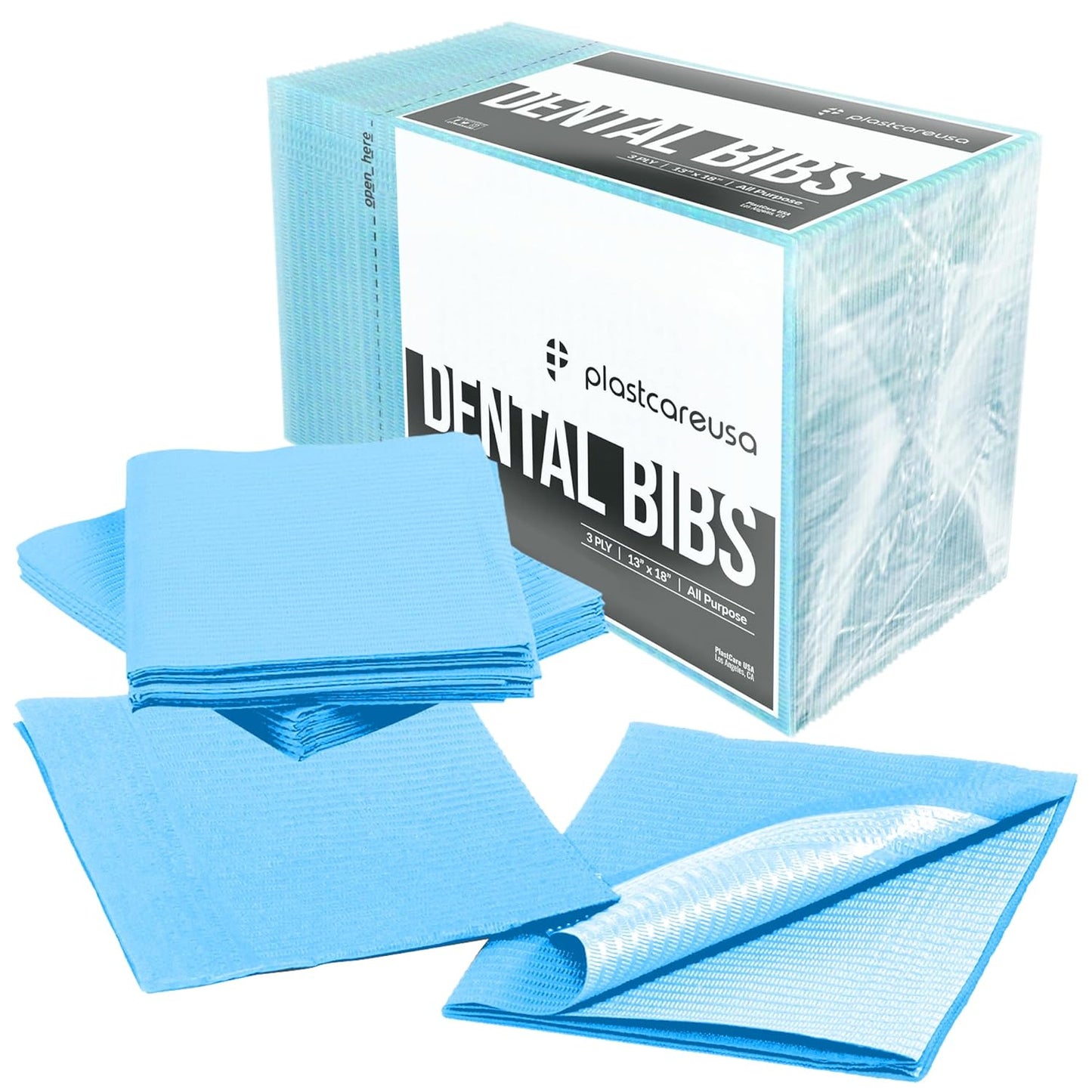 Disposable Dental Bibs 13"x18" - 3 Ply Waterproof Tattoo Bib Sheet for Patients - Dentist or Medical Tray Cover and Nail Table Cover Supplies, Blue
