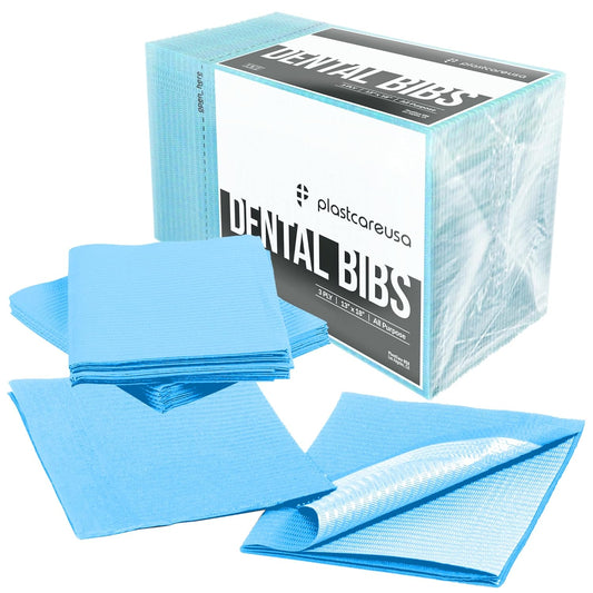 Disposable Dental Bibs 13"x18" - 3 Ply Waterproof Tattoo Bib Sheet for Patients - Dentist or Medical Tray Cover and Nail Table Cover Supplies, Blue