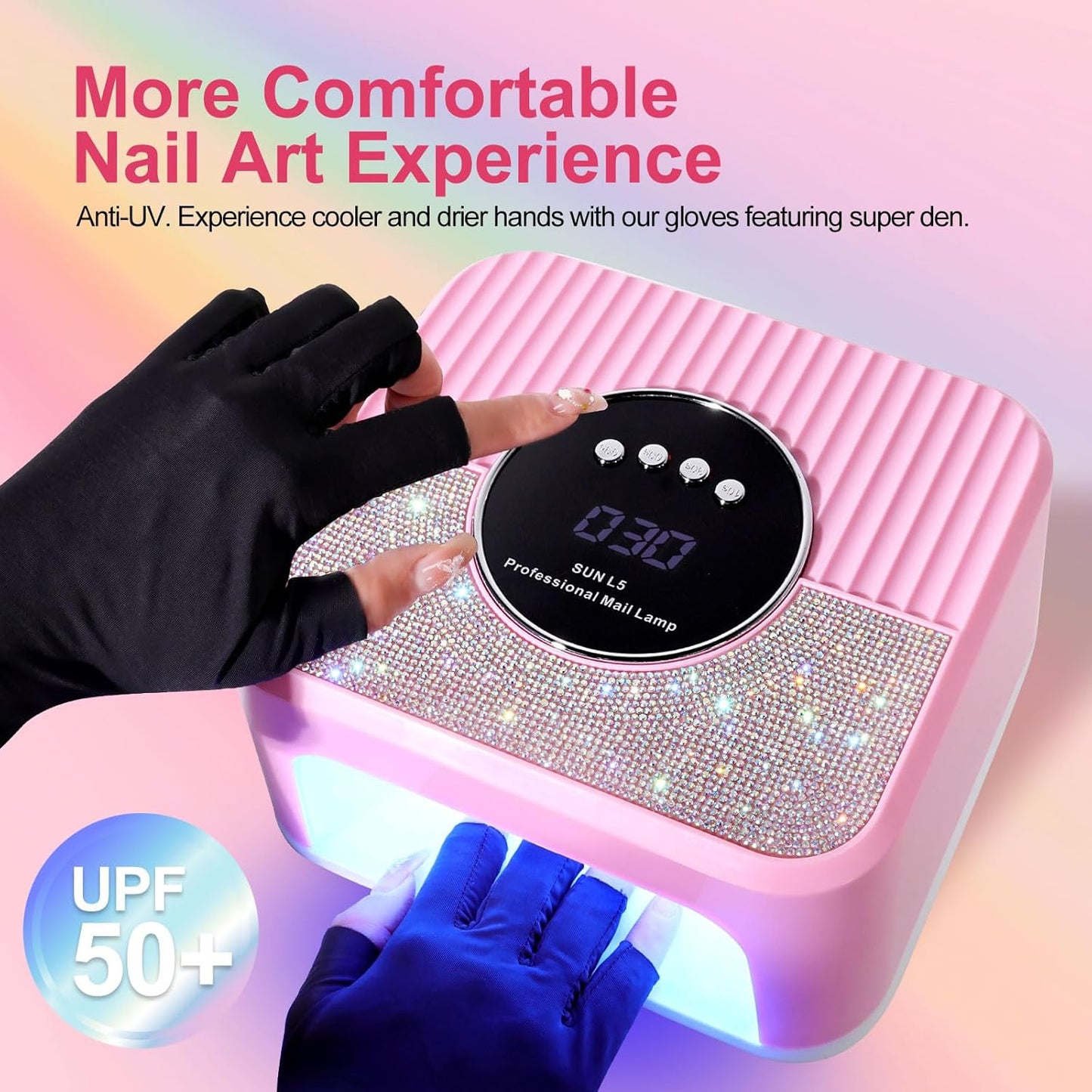 LimeGirl UV LED Nail Lamp Kit for Gel Polish Professional Fast Curing Pink Dryer Light Set with UV Protection Gloves Cordless Rechargeable Nail Art Cure Machine for Manicure Pedicure at Home and Salon