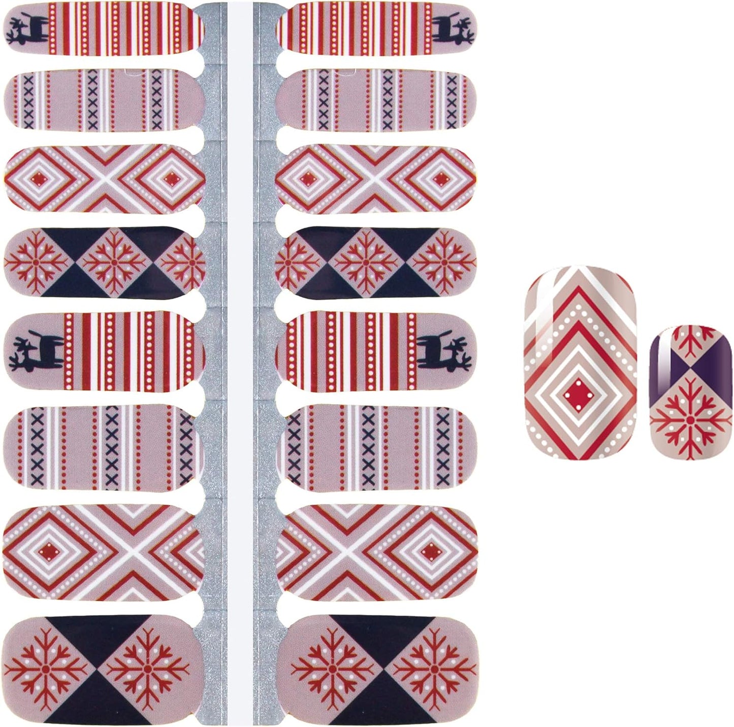 WOKOTO 5 Sheets Christmas Adhesive Nail Art Polish Stickers Tips with 1Pc Nail File Snow Winter Nail Wraps Decals Manicure Accessories