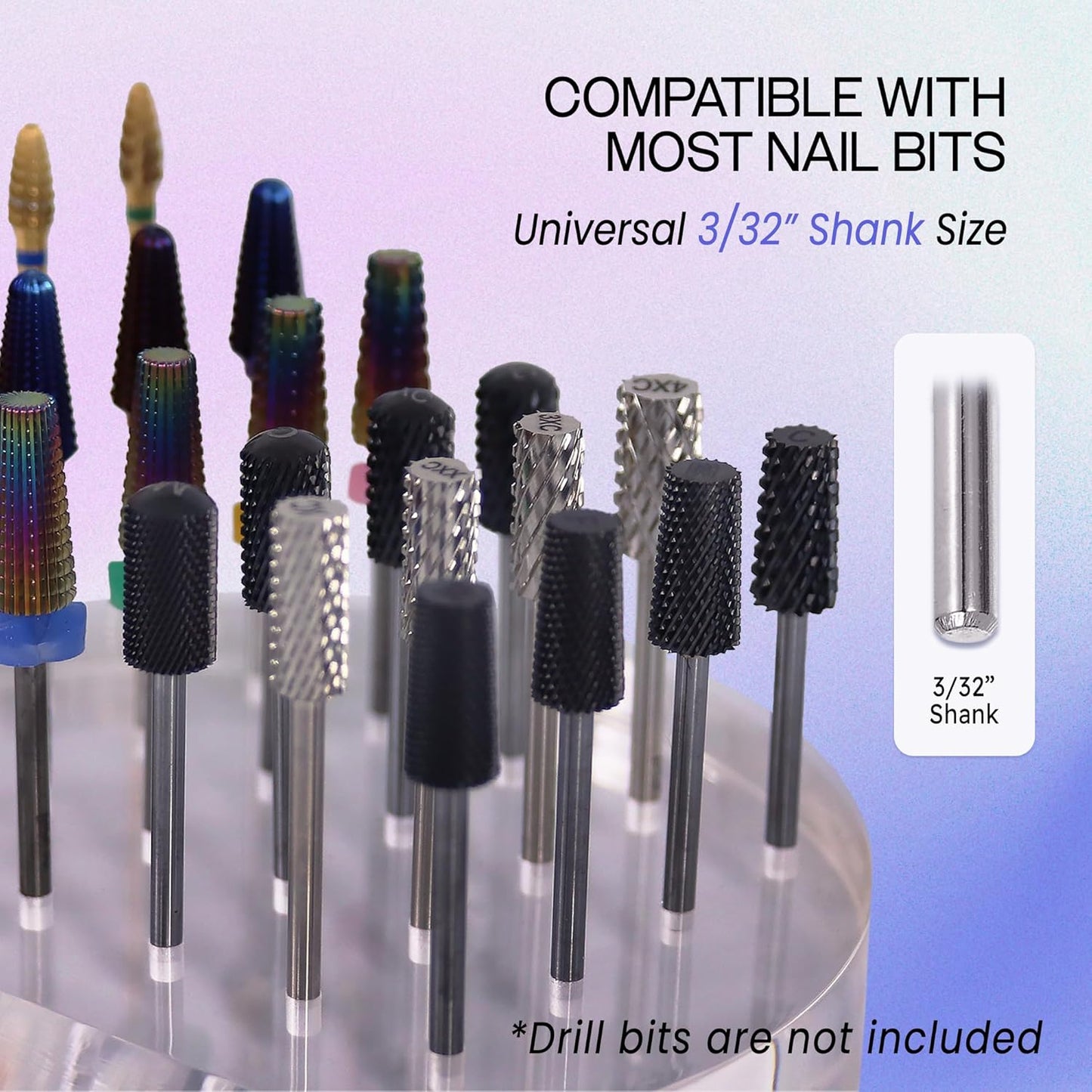PANA Round Transparent Acrylic Nail Drill Bit Holder Display Organizer Stand - Carbide Bit Storage Mount For Manicure Tools Nail Salon - 24 Holes Clear (Drill Bits Not Included)