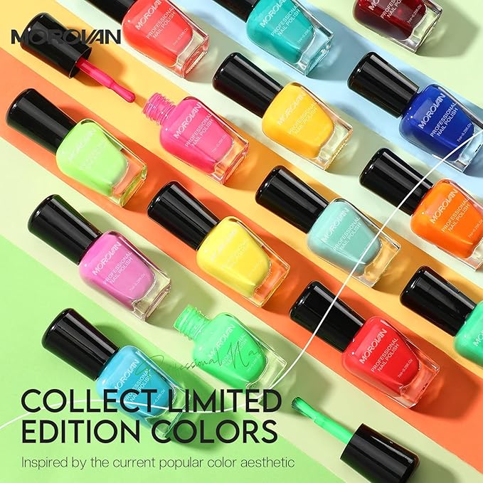 Morovan Orange Nail Polish Set: Yellow Neon Rainbow Quick Dry 15 Vibrant Colors Fingernail Polish Regular Nail Polish Kit Finger Nail Pack Fall Gifts for Women