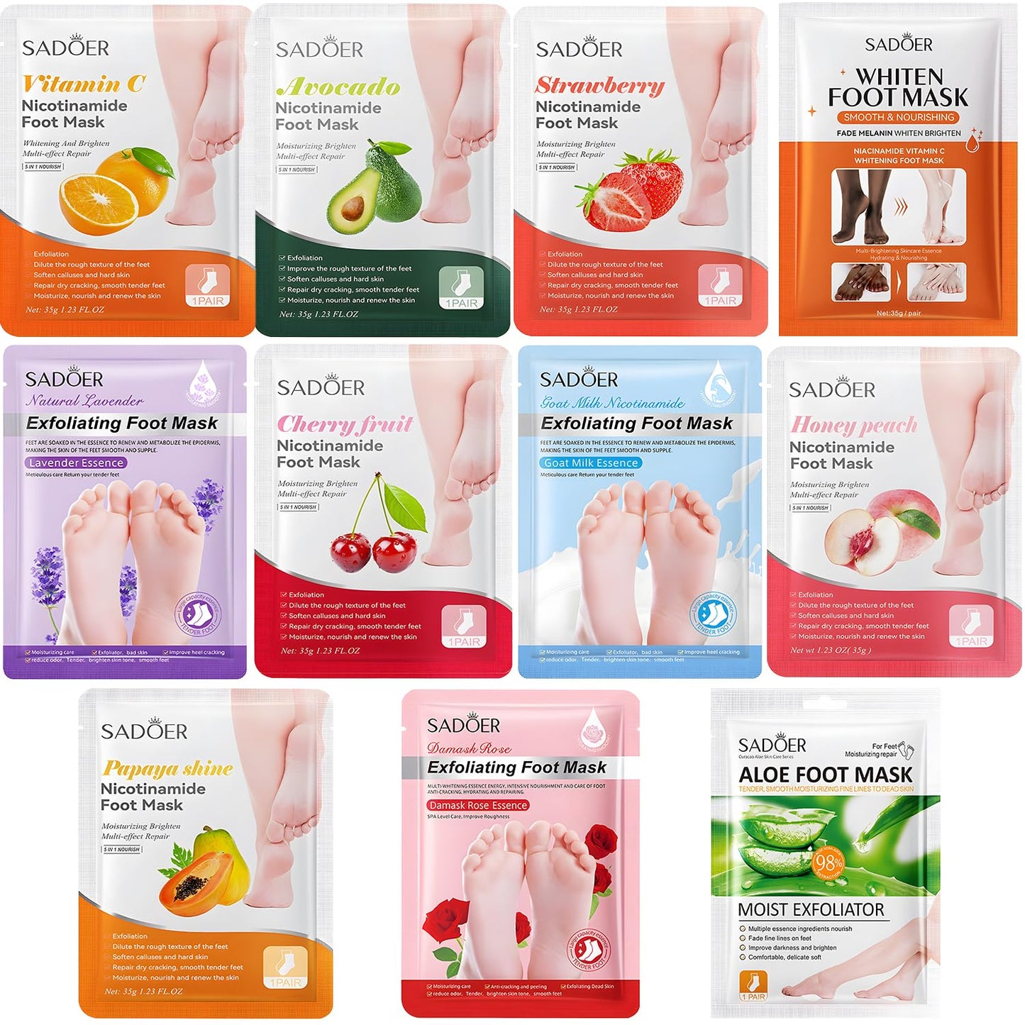 Foot Masks Moisturizing Socks - Moisturizes Tired, Dry & Cracked Feet, Exfoliating Hydrating Foot Mask - Dry Skin Solution - Moisturizing Foot Treatment- All Skin Types - 11Pairs