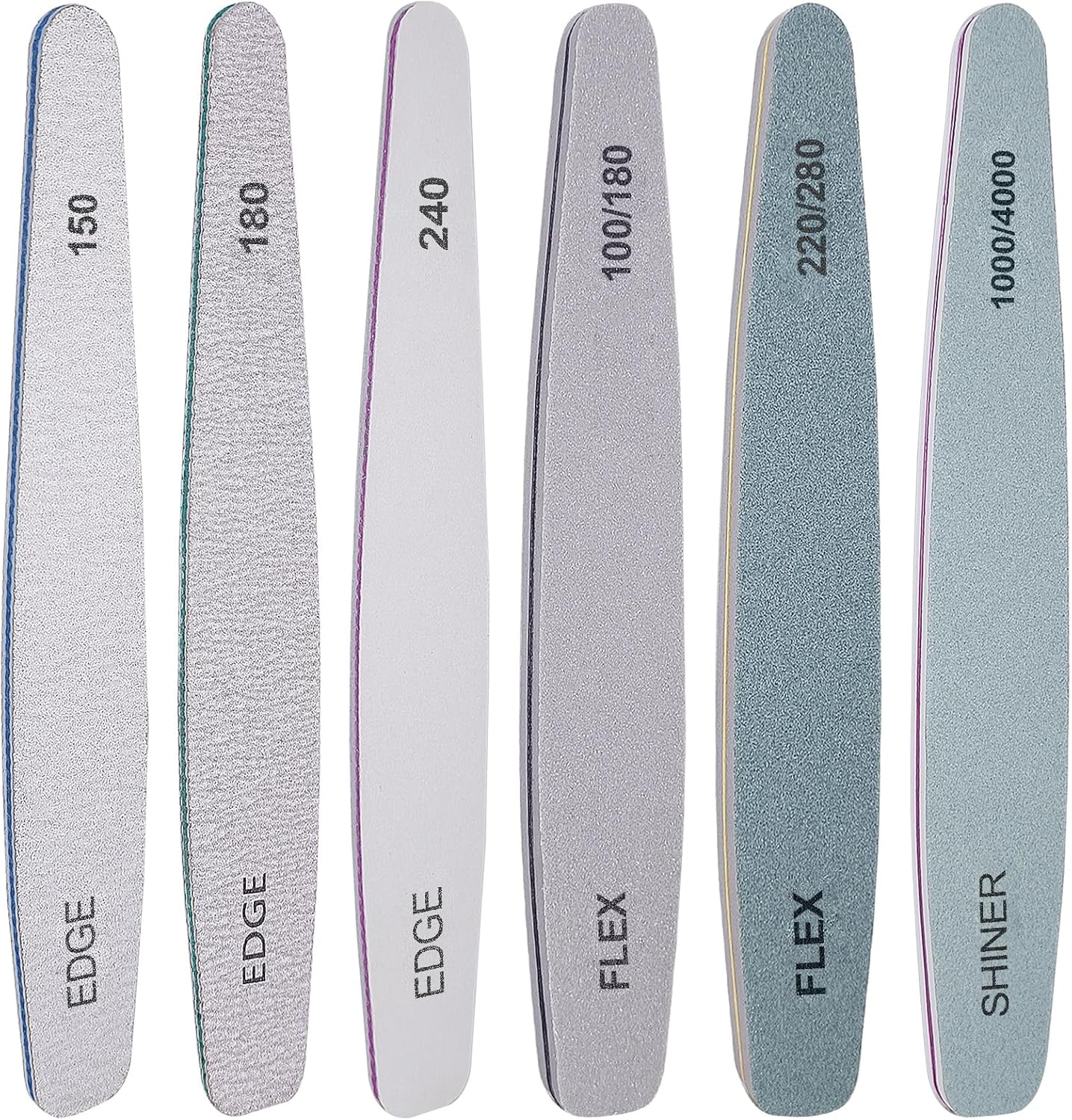 Nail File and Buffer Set, 6 Pcs Professional Nail File Kit for Acrylic and Natural Nails, 100/150/180/220/240/280/1000/4000 Grit Soft Nail Filer Gel Nail Files & buffers Filing Emery Board Home Salon