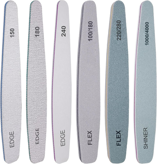 Nail File and Buffer Set, 6 Pcs Professional Nail File Kit for Acrylic and Natural Nails, 100/150/180/220/240/280/1000/4000 Grit Soft Nail Filer Gel Nail Files & buffers Filing Emery Board Home Salon