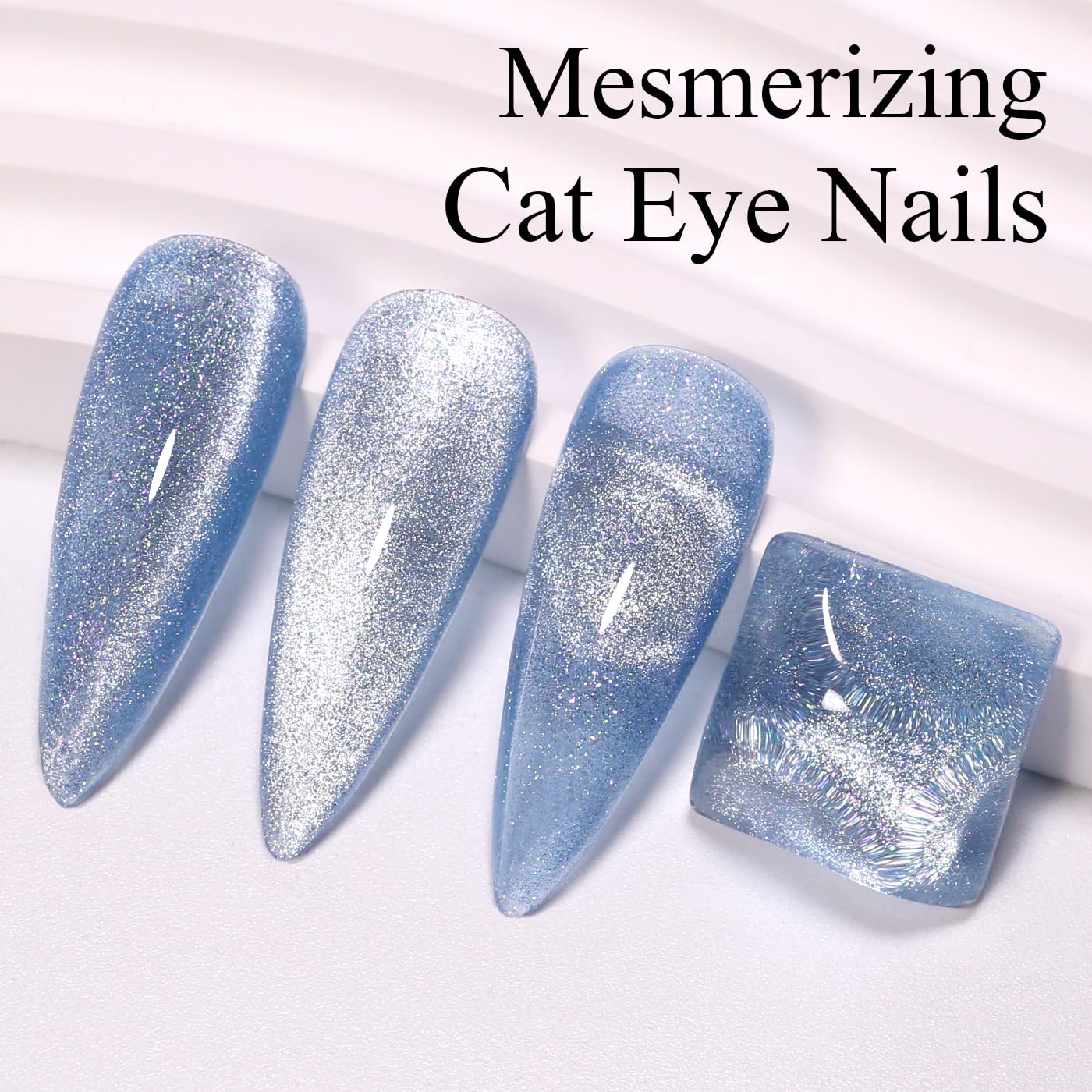 Imtiti Cat Eye Gel Nail Polish, 15ML Blue Holographic Glitter Cat Eye Gel Polish with Magnet UV LED Magnetic Gel Nail Polish Crystal Galaxy Sparkly Home DIY Manicure Nail Salon Kit