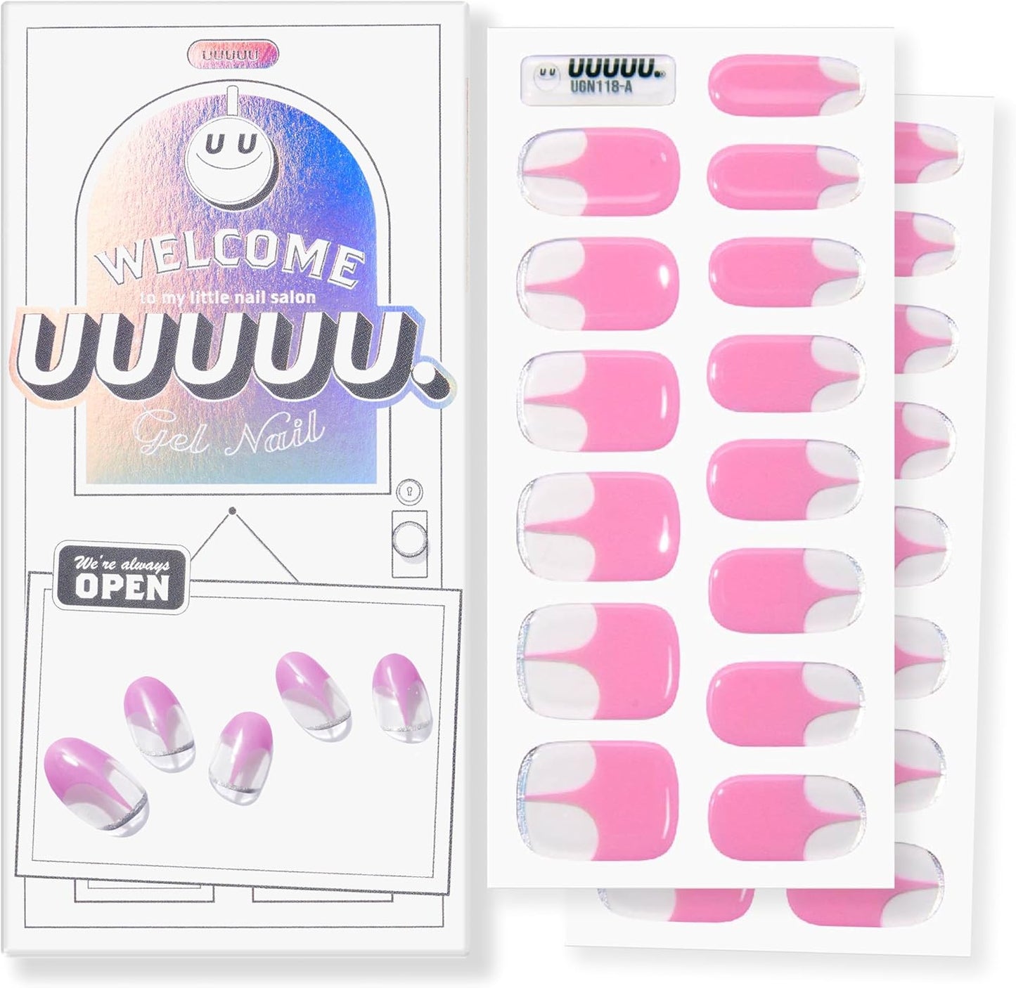 UUUUUU Semi Cured Gel Nail Strips | Salon-Quality | UV Free Gel Nail Wraps for Women | Easy Peel&Stick | Long-Lasting up to 14 Days | 28 Strips Set+File & Wipes | Gift-Ready(UGN118 Space Pink)