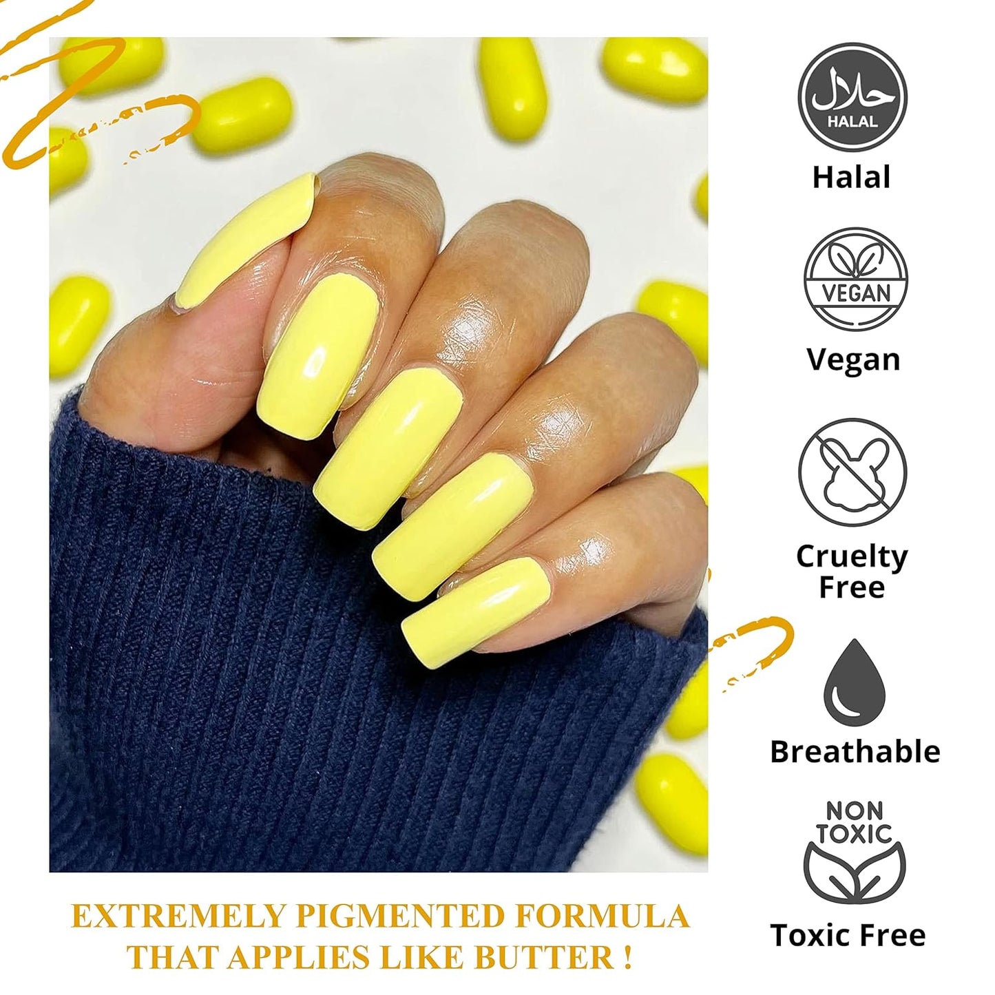 VIVRE Cosmetics Quick Dry Shiny Halal Nail Polish - Vegan, Non Toxic, Long Lasting, Breathable & Water Permeable - Going Bananas