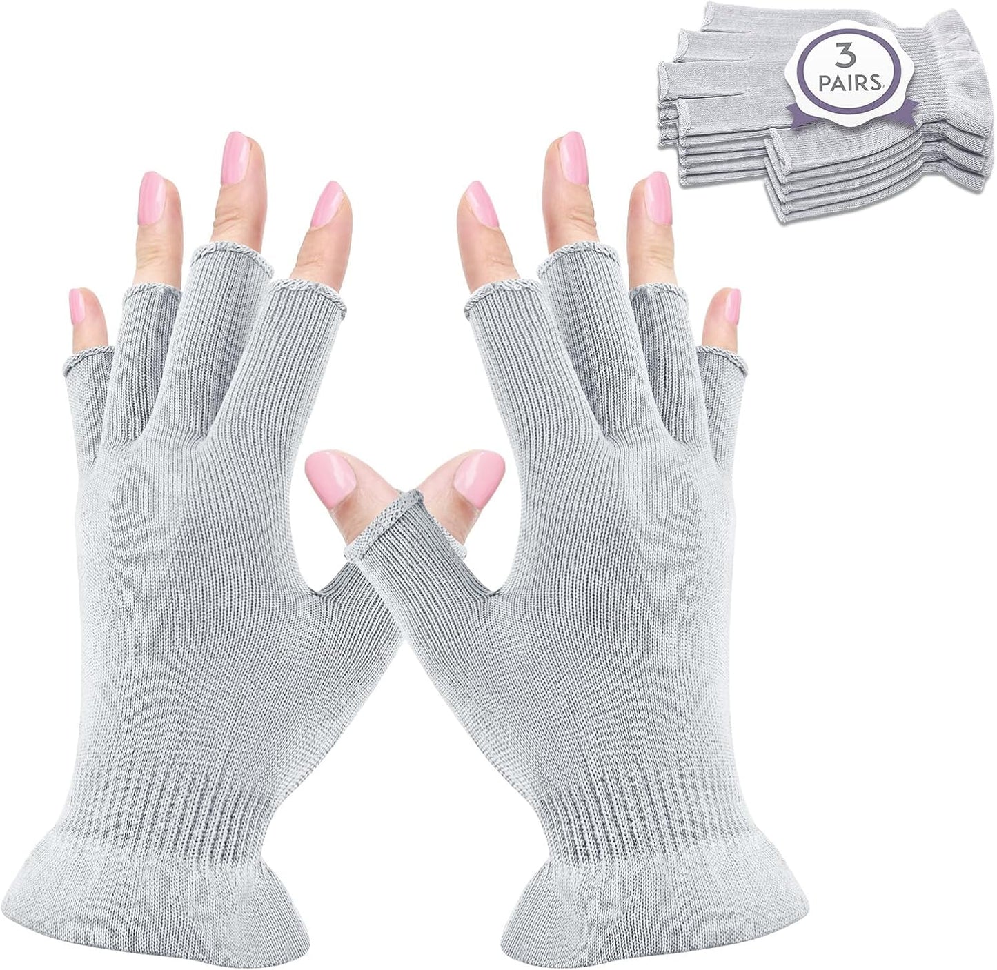 MIG4U 3 Pairs Fingerless Moisturizing Gloves, Half Finger Touchscreen Beauty Glove for Eczema, SPA, Dry Hands, Skin Treatment, Summer Sun UV Protection (S/M, Gray-3pairs)