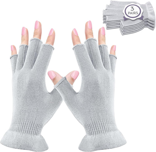 MIG4U 3 Pairs Fingerless Moisturizing Gloves, Half Finger Touchscreen Beauty Glove for Eczema, SPA, Dry Hands, Skin Treatment, Summer Sun UV Protection (S/M, Gray-3pairs)