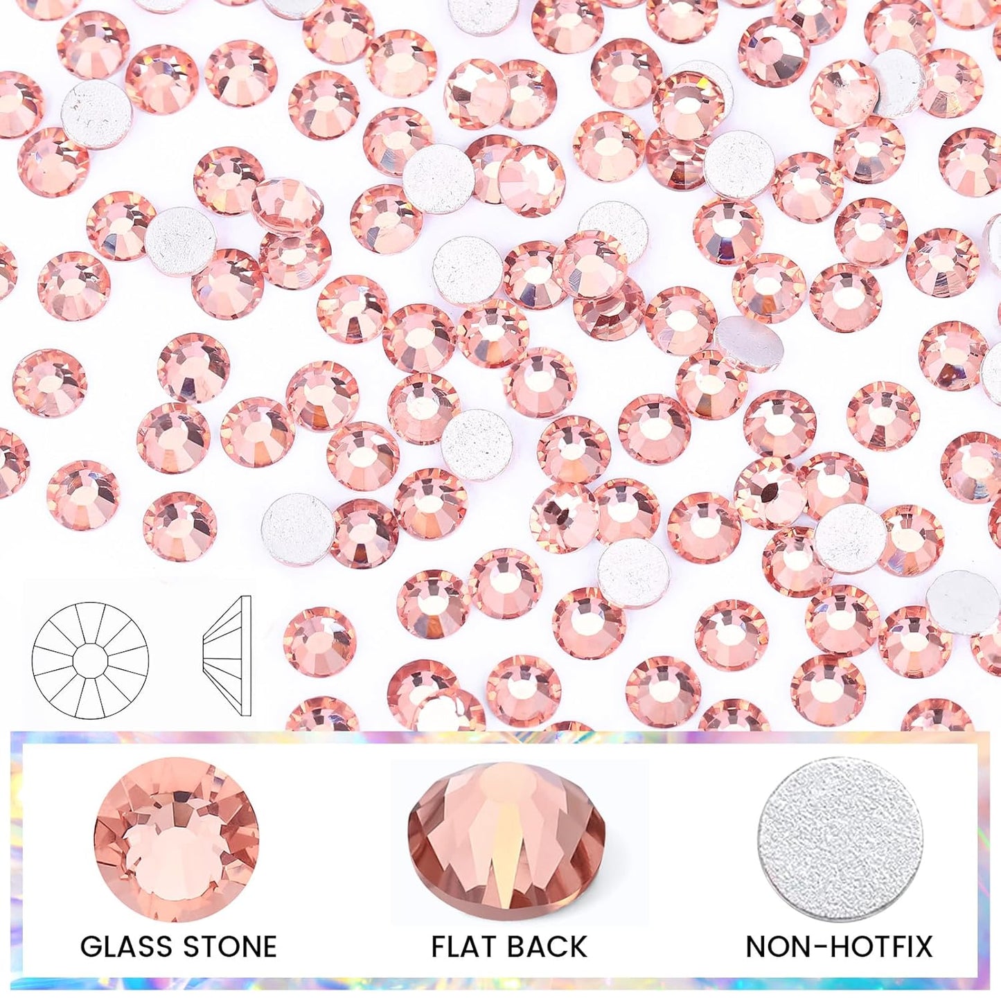 Rhinestones Flatback Rhinestones for Crafts Glass Nail Rhinestones Nail Gems Crystals Non Hotfix Rhinestones for Makeup Bags Shoes Decoration DIY(SS8,1440pcs,Champagne)