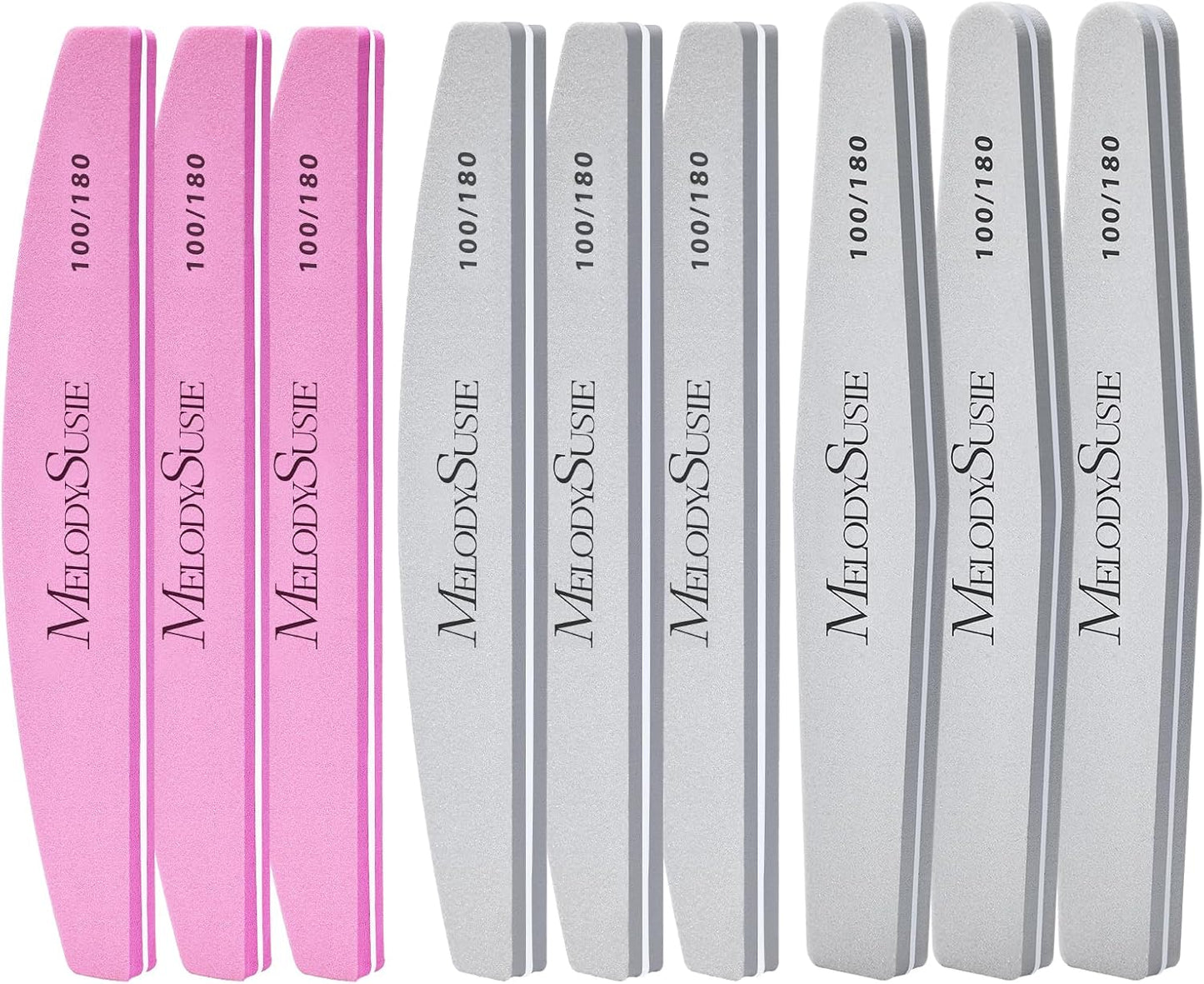 MelodySusie 9Pcs Nail Buffers Set,Nail Files and Buffers,100/180 Grit, Diamond Nail Buffer, Professional Nail Care Tools Kit for Home Use,Salon