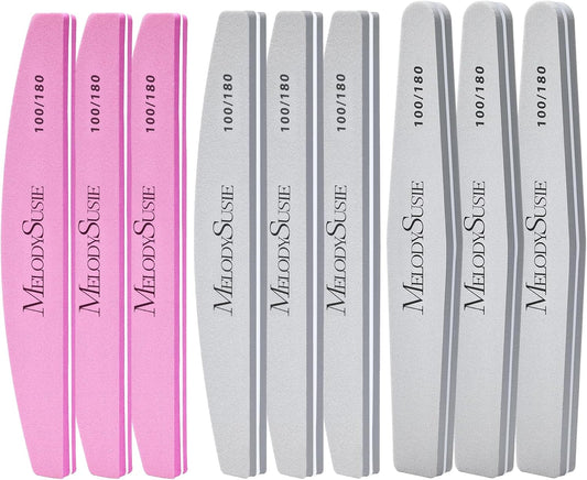 MelodySusie 9Pcs Nail Buffers Set,Nail Files and Buffers,100/180 Grit, Diamond Nail Buffer, Professional Nail Care Tools Kit for Home Use,Salon