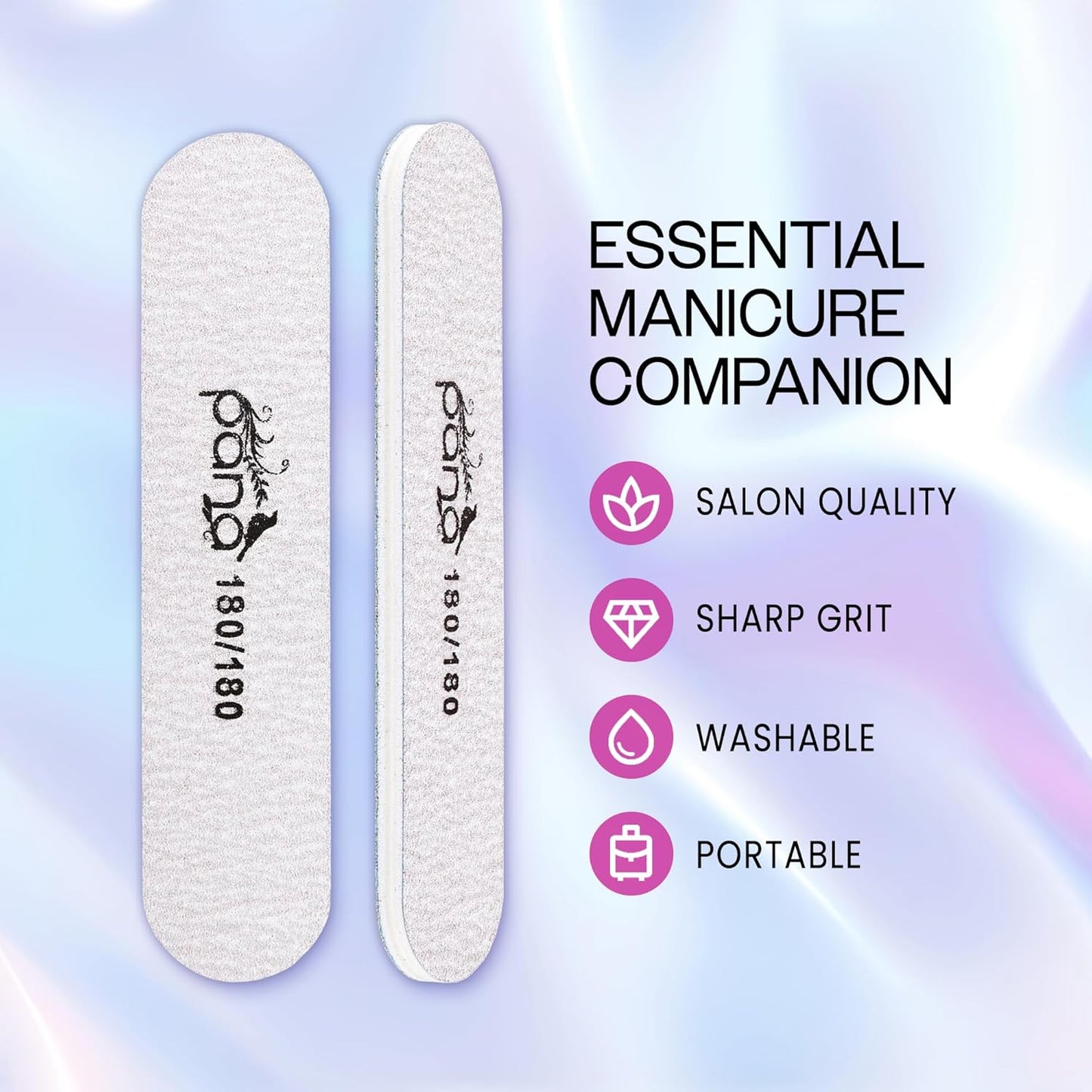25PCS Mini Size PANA Professional Double Sided Nail Files - Zebra, 180/180 Grit - Emery Board Nail Buffering File Manicure Pedicure Nail Polisher Washable