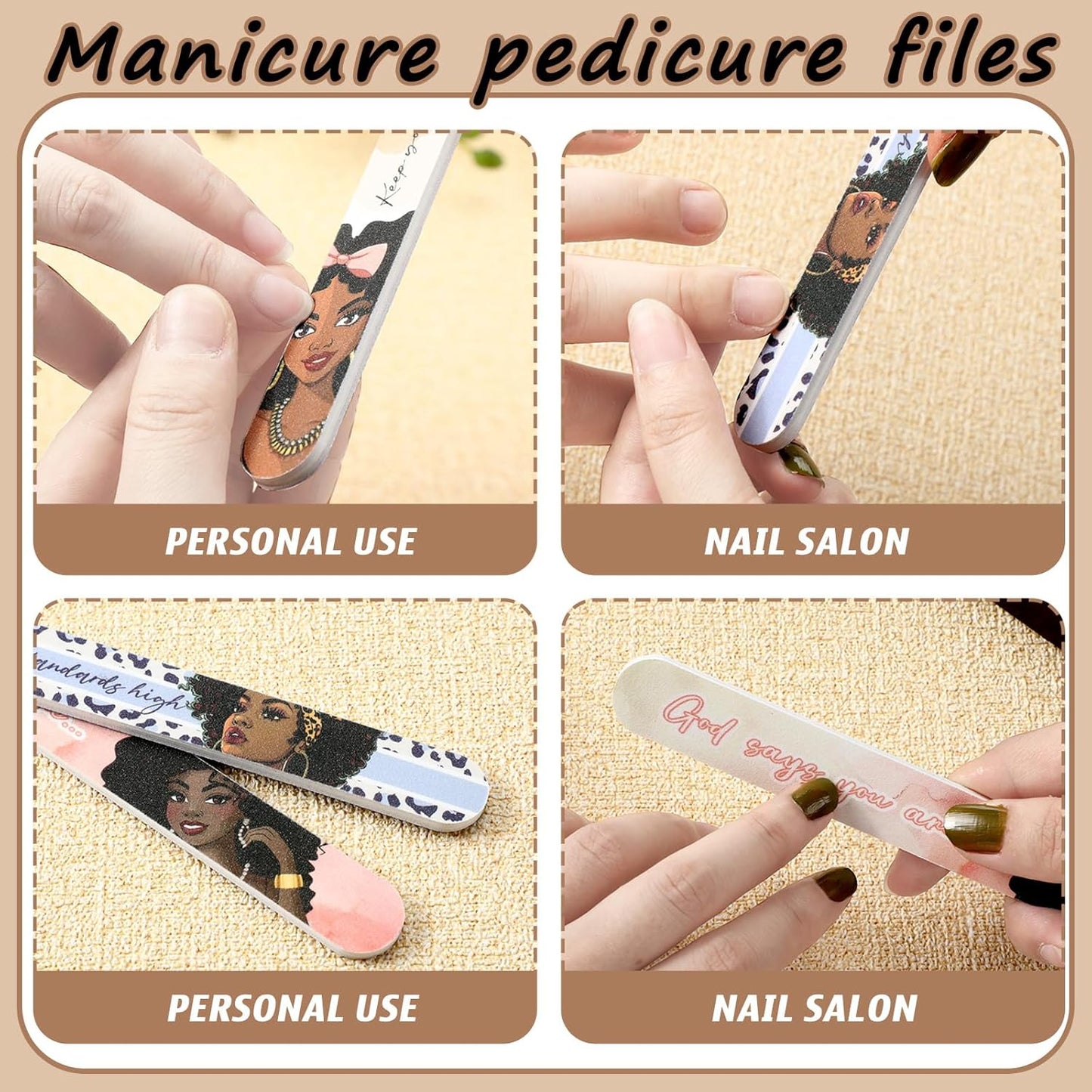 Lothee 50 Pack Nail Files Black African Women Board Nail File for Natural Nails Double Sided 150 Grit Emery Boards Professional Fingernails Emery Boards Buffer Manicure Tool for Women Gifts