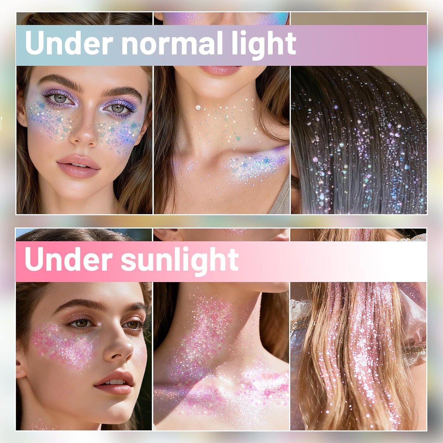 DAGEDA Light-Reactive to Pink Body Glitter Gel, Holographic Face Glitter Rave Party Accessories, Chunky Glitters for Hair Eyes Nails, Cosmetic Laser Powder Festival Sequins Paint Makeup