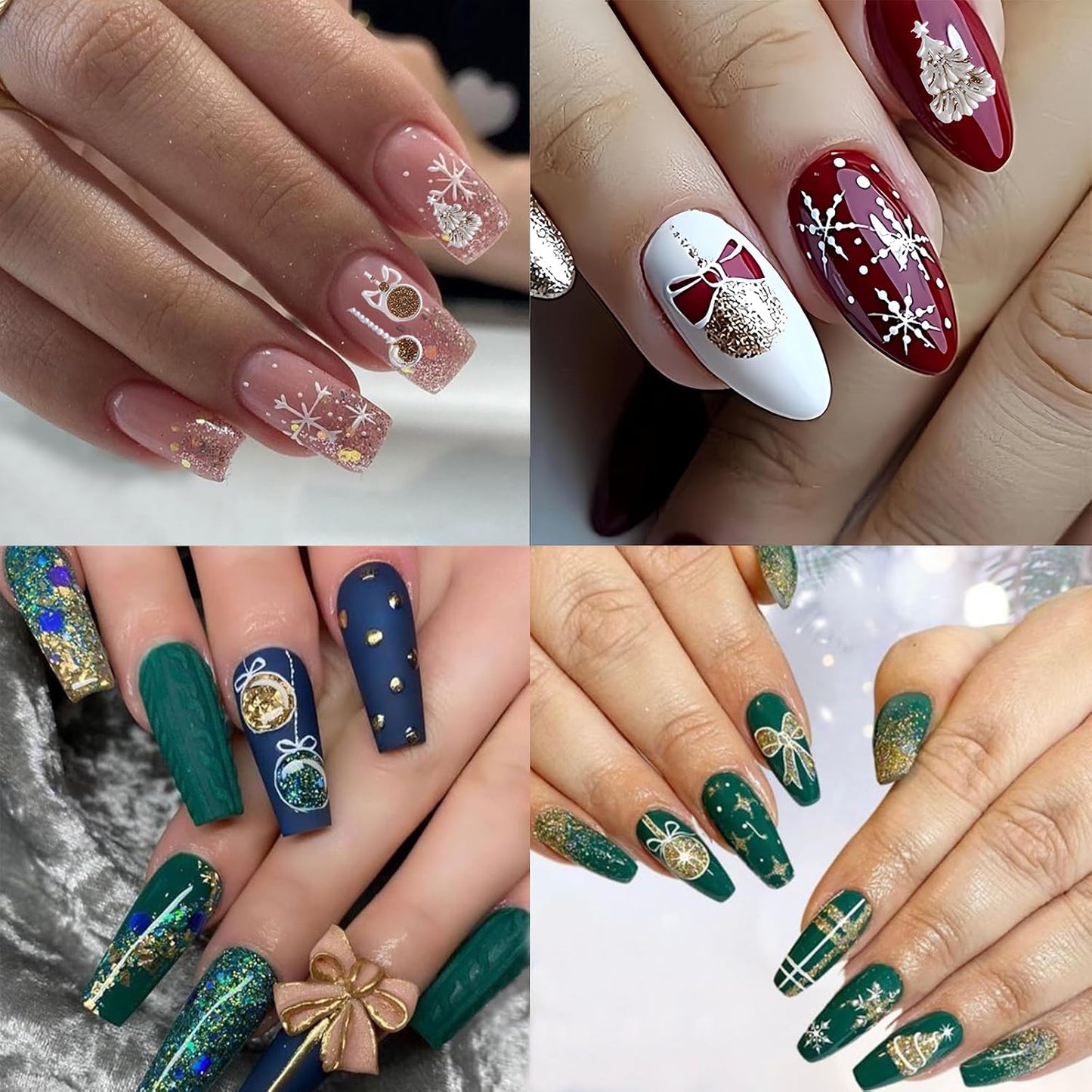 3 Sheets Christmas Nail Art Stickers 5D Embossed Christmas Snowflake Elk Self-Adhesive Gold Glitter Bowknot Nail Design Cute Bear Bell Snowman Women Nail Decoration