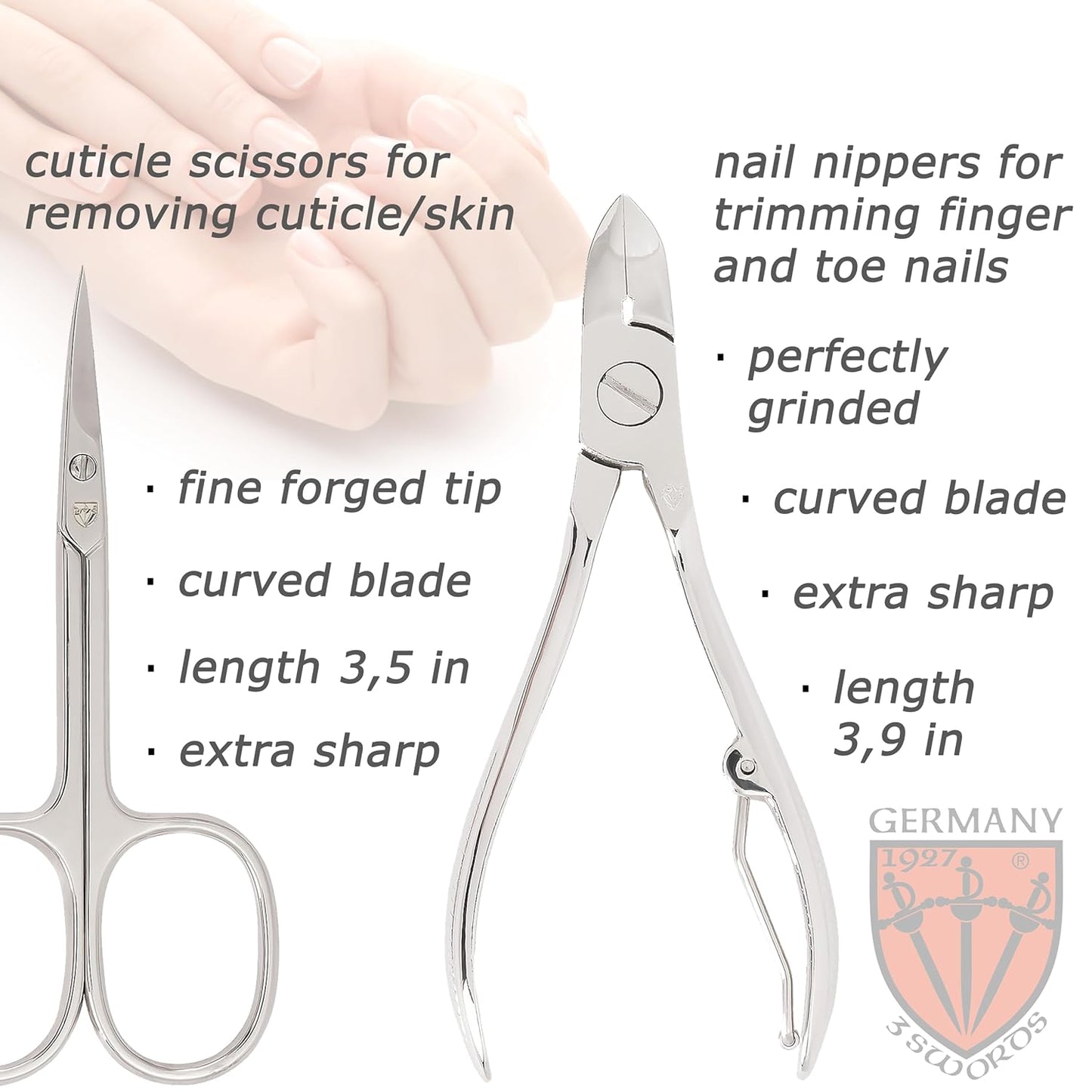 3 Swords Germany - brand quality 7 piece manicure pedicure grooming kit set for professional finger & toe nail care scissors clipper fashion leather case in gift box - Made in Germany