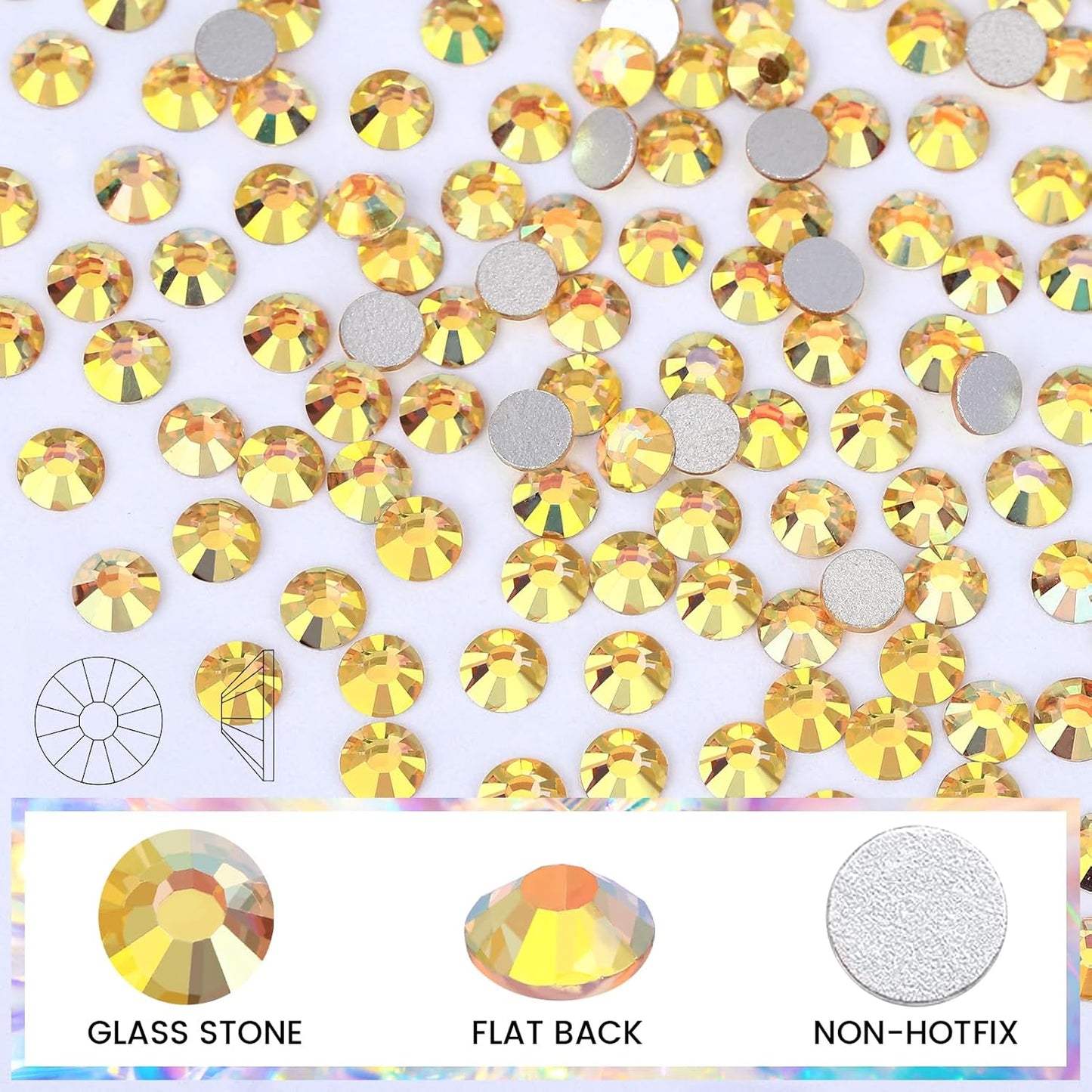 Novani Rhinestones 1440Pcs Flatback Crystal Round Loose Gemstones Glass Rhinestones for Crafts Makeup Nail Art Clothes Shoes DIY Decorations(SS12, 3.0-3.2mm,MetalSunlight)