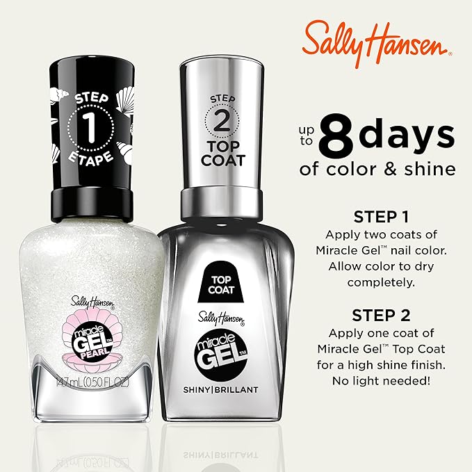 Sally Hansen Miracle Gel Pearls Salon Quality Nail Polish | Gel-Like Formula, Two-Step System, No UV Light Needed, Long Lasting | Sheer | 904 One of a Kind | Milky White Shimmery Nail Polish