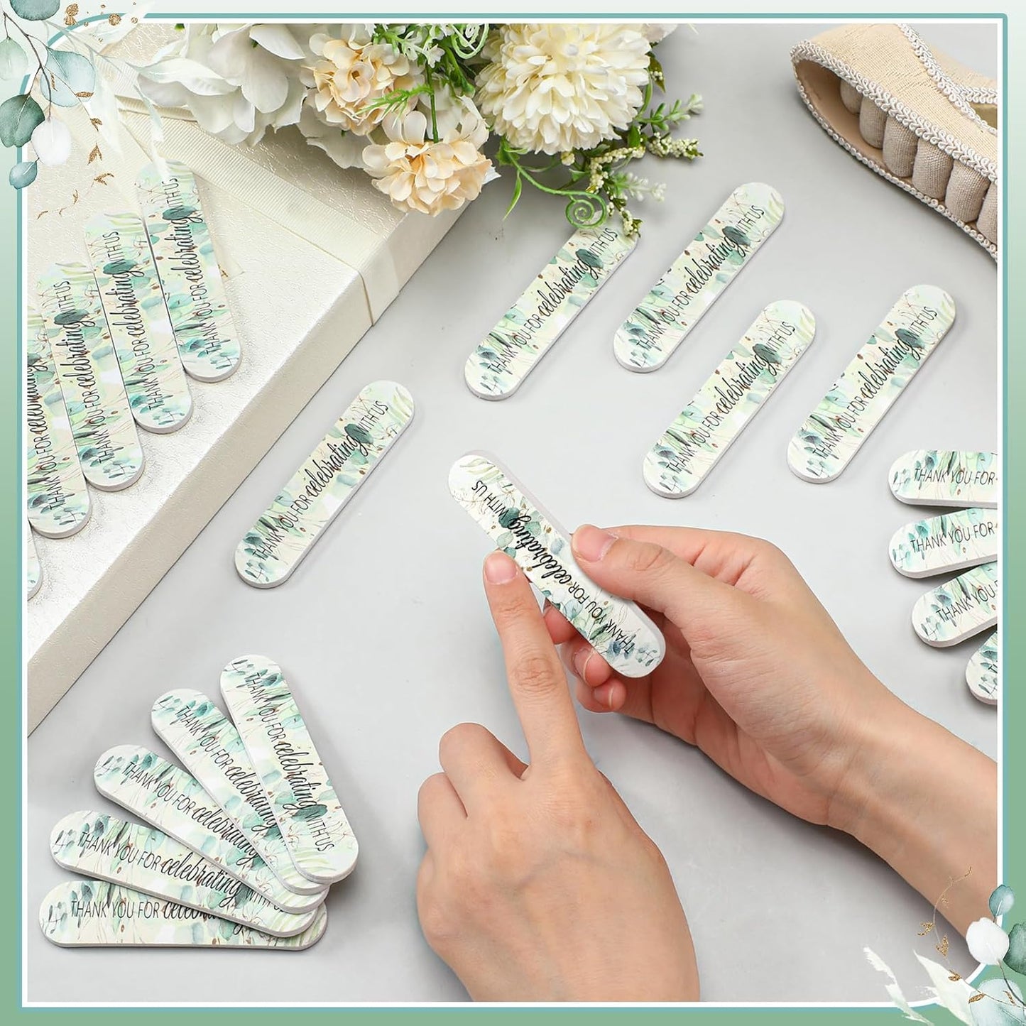 50 Pcs Wedding Bridal Shower Party Favors Bulk Nail Files Emery Boards for Guests Bridesmaid Bachelorette Party Favors Thank You for Celebrating with Us Game Prizes Gifts Bags Stuffers