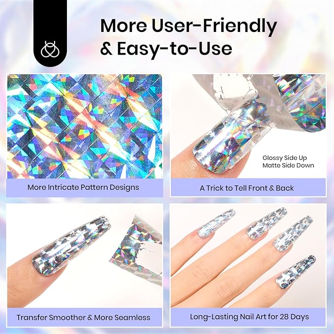 Beetles Nail Foil Art Kit, 20 Pcs Nail Foils Transfer with 30ml Nail Foil Glue Gel for Nails - Metal Holographic Leopard Stickers Gels Nail Polish Set LED Lamp Required Soak Off Manicure Nails Art DIY