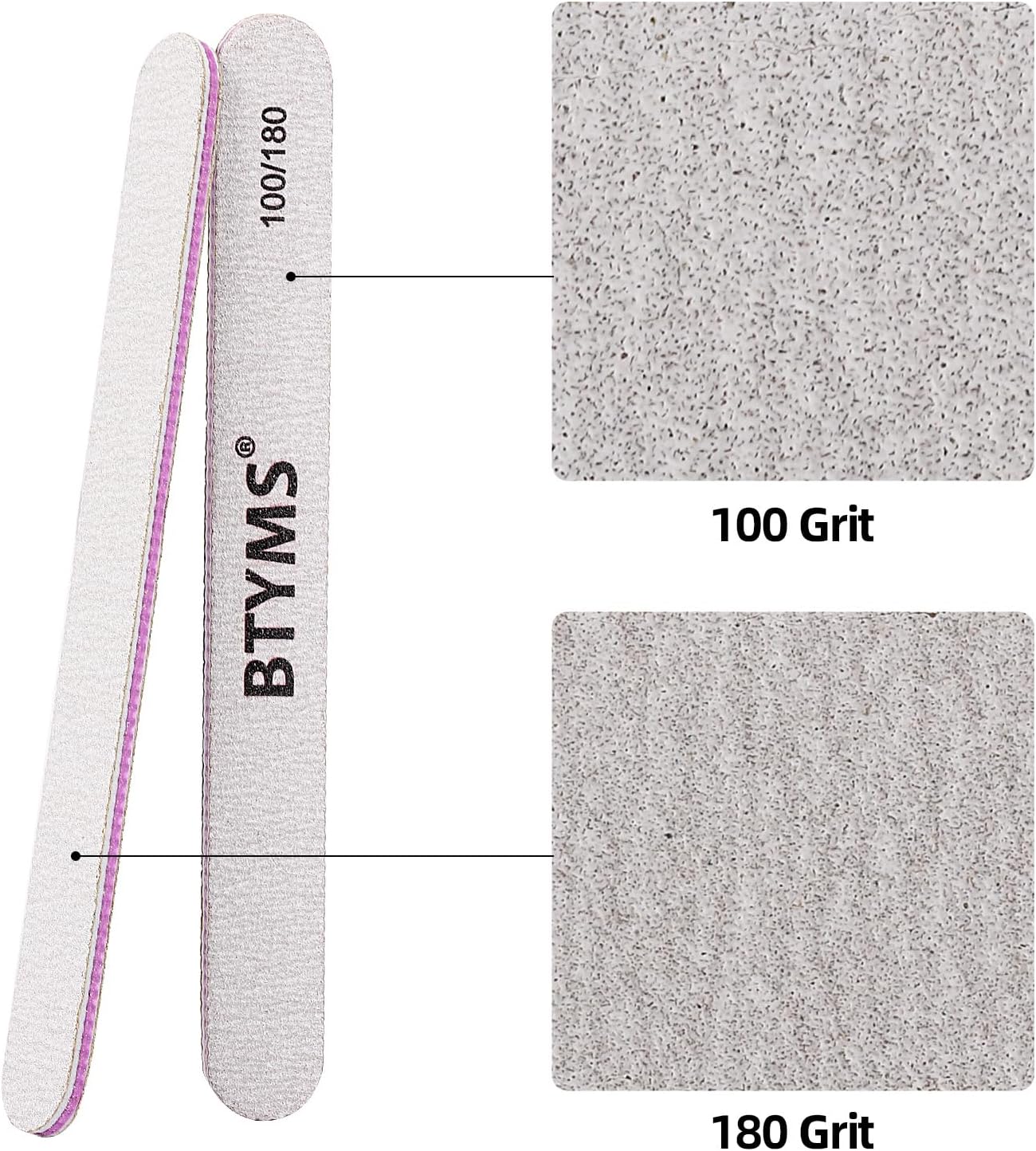 BTYMS 50Pcs Nail Files for Acrylic Nails 100/180 Grit, Reusable Buffering Files Double Sided Emery Boards for Nails