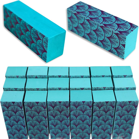 Iconikal Nail Buffer Block, 18-Pack, 3-Way Fingernail Shaping and Smoothing, Teal Damask