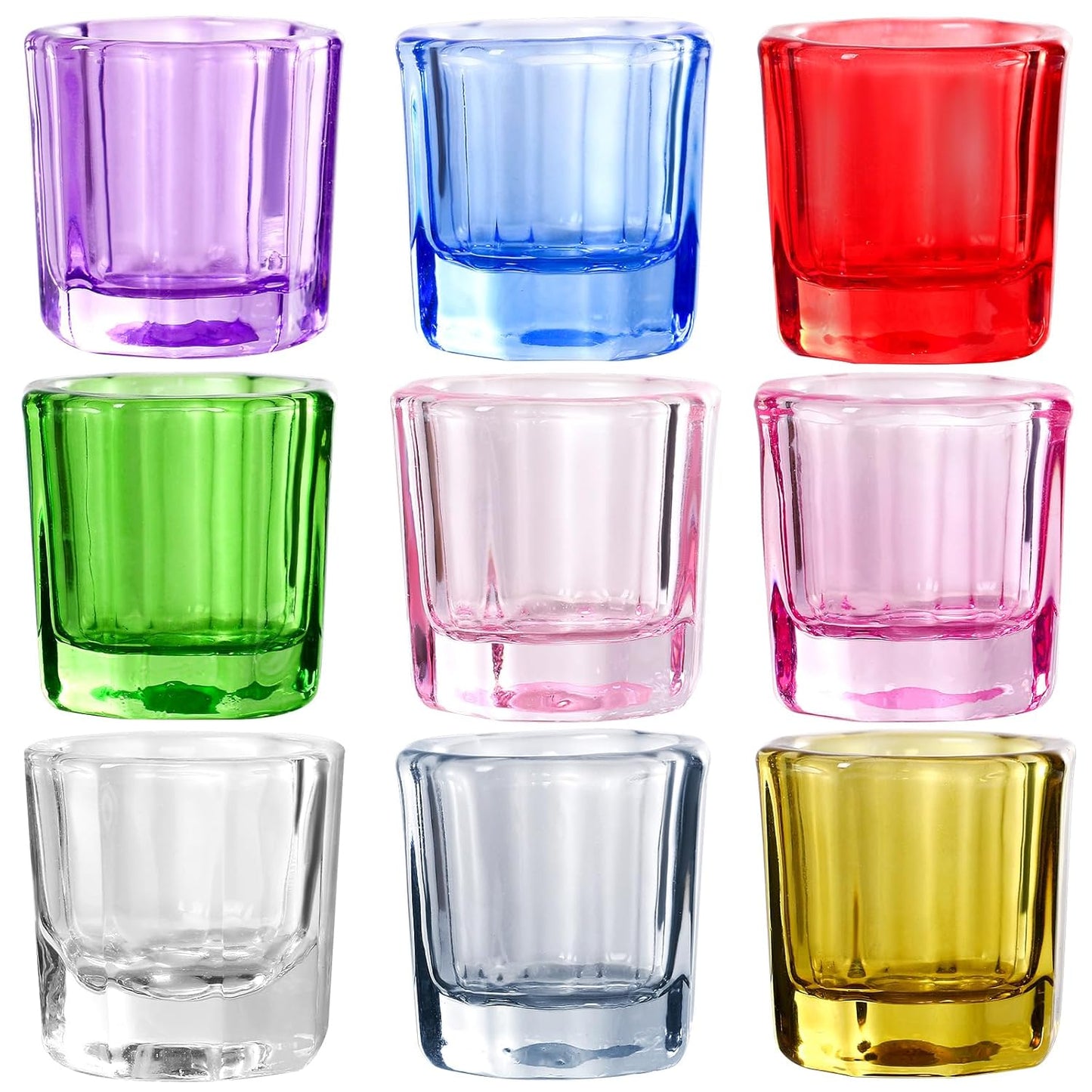 9 colors Dappen Dish Cups for Nail Art Acrylic Liquid - Clear Glass Nail Monomer Liquid Bowl Dampen Dish Acrylic Powder Holder, Acrylic Glass Jar for Nails