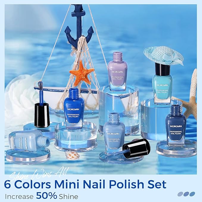 Morovan Blue Nail Polish Set: Light Navy Royal Blue Nail Polish Pack Quick Air Dry Baby Sky Cobalt Mini Toe Bulk DIY Art Salon Summer Gift for Women