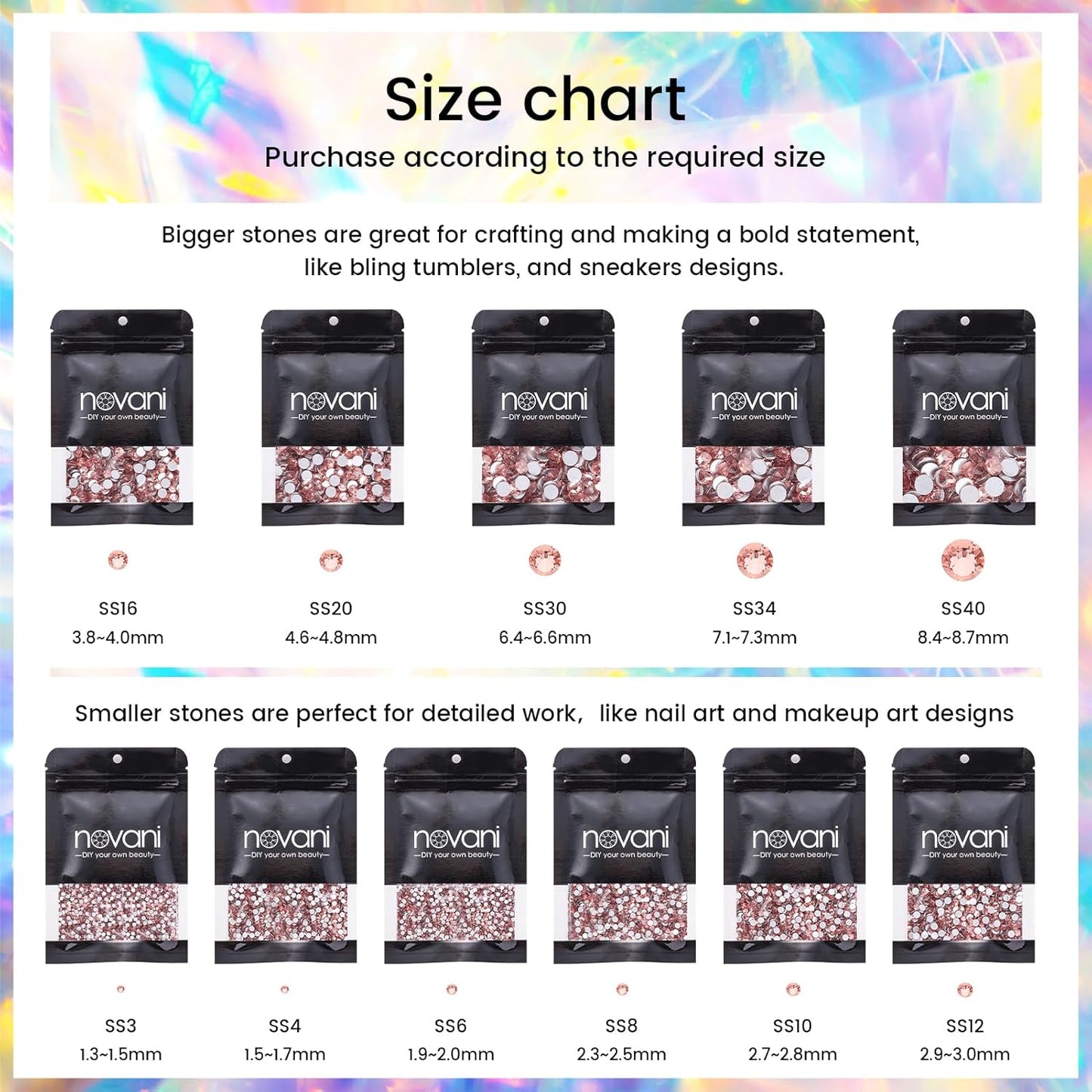 Rhinestones Flatback Rhinestones for Crafts Glass Nail Rhinestones Nail Gems Crystals Non Hotfix Rhinestones for Makeup Bags Shoes Decoration DIY(SS20,1440pcs,Champagne)