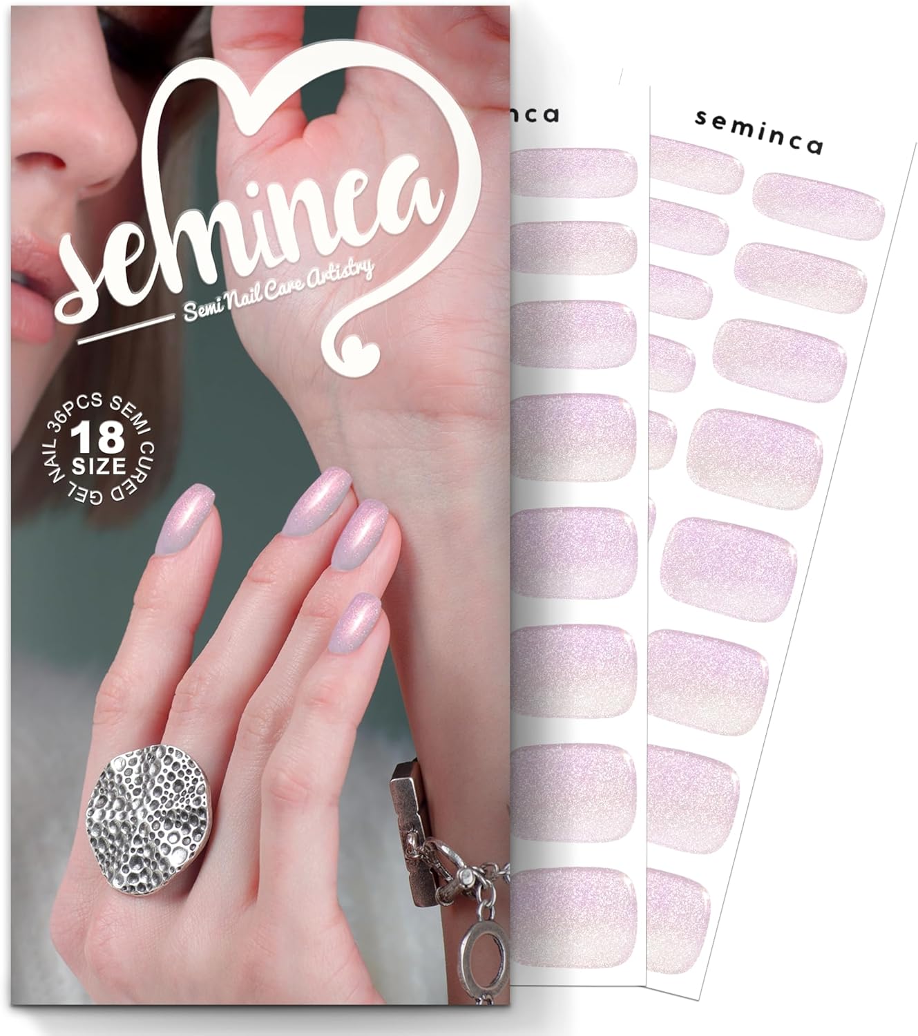 Semi Cured Gel Nail Strips-Salon Quality Semi-Cured Gel Press On Nails Stickers Quick DIY Nail Art Manicure Kits for Women at Home Works with Any UV/LED Lamps(Pink Purple Aurora)