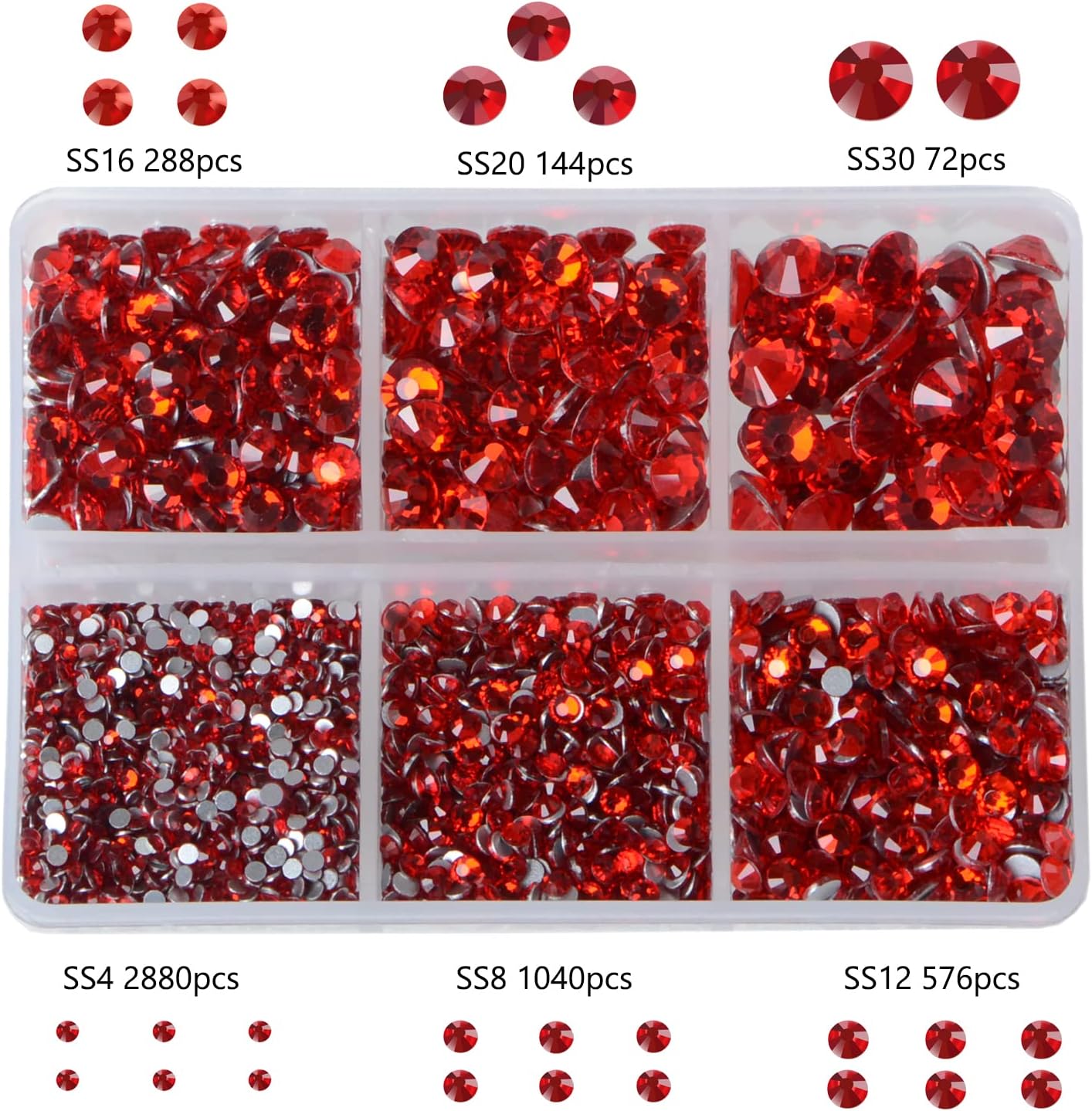 Bymitel 5000 Pieces 6 Mixed Sizes Glue Fix on Glass Rhinestones Round Crystal Gems Flatback for DIY Jewelry Making with one Picking Pen (6-Sizes 5000PCS, Siam)