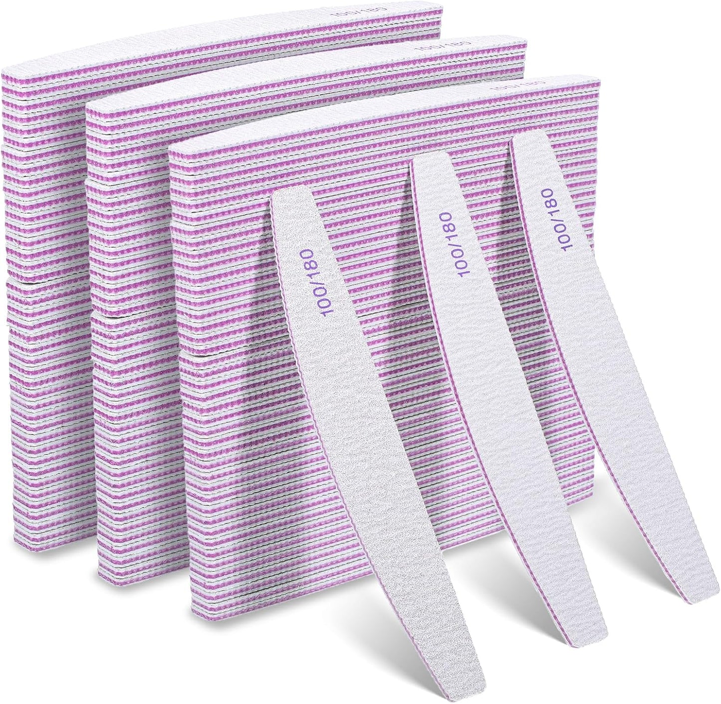 150Pcs 100/180 Nail File Sanitize Nail Files and Buffers Double Side Coarse for Acrylic Natural Extension Nails Emery Boards Manicure Tool for Acrylic Nails Toenails Removal Manicure Salon Home