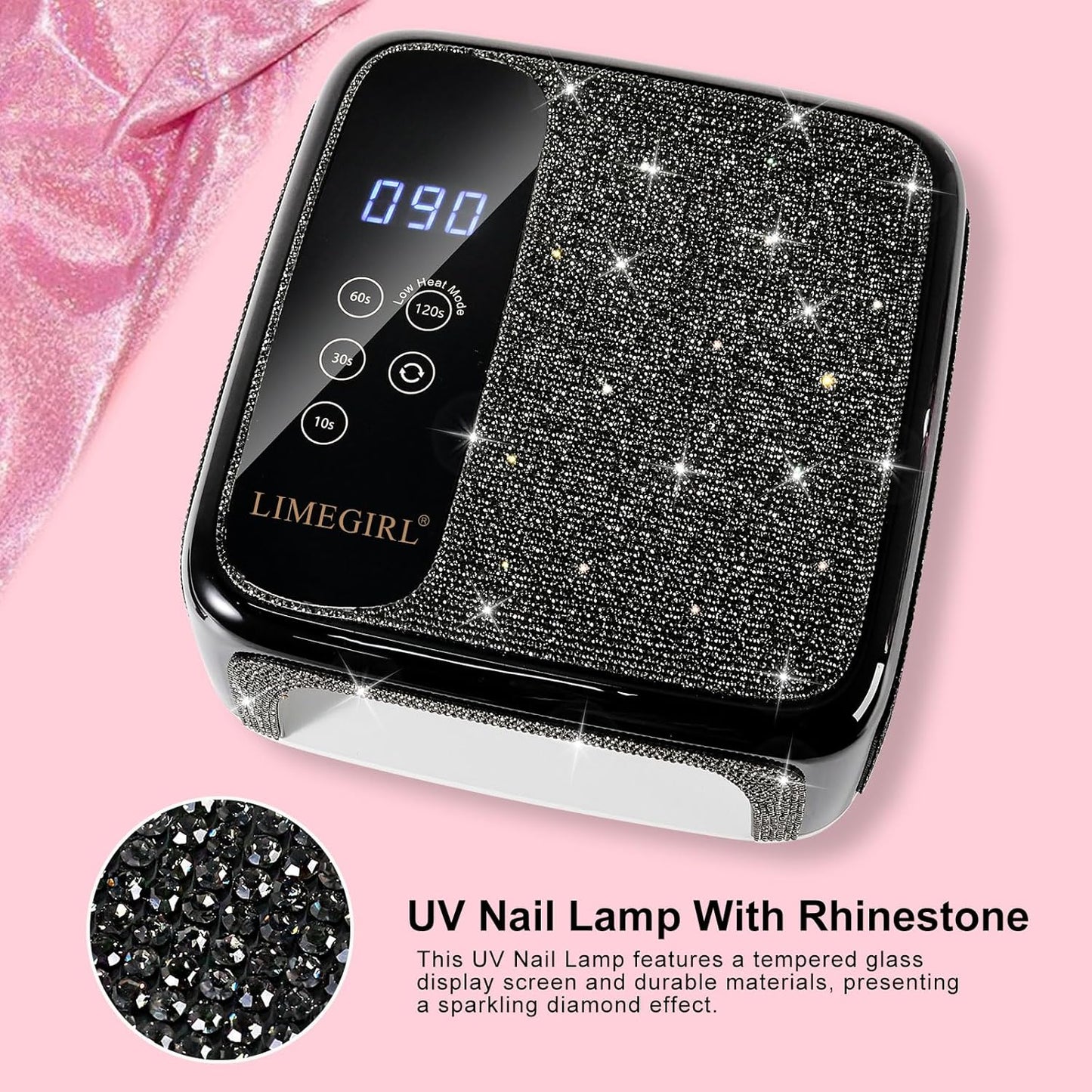 Sparkling Diamond UV Nail Lamp - Cordless, Professional Gel Nail Polish Curing Lamp with 4 Timers & LCD Touch Display, Salon-Grade Diamond UV Nail Dryer