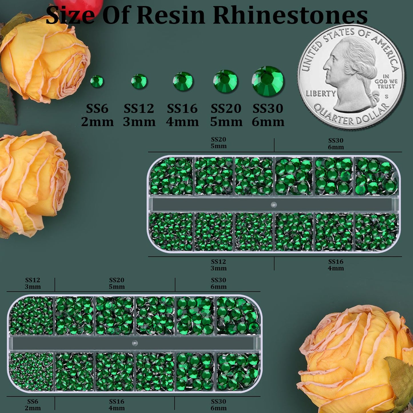 Resin Rhinestones for Crafting, 2 Boxes Dark Green Flatback Crystals for Bedazzling Crafts DIY Nail Art Deco, Non Hotfix Bulk Gems for Tumbler Shoes Clothing Fabric Face Makeup